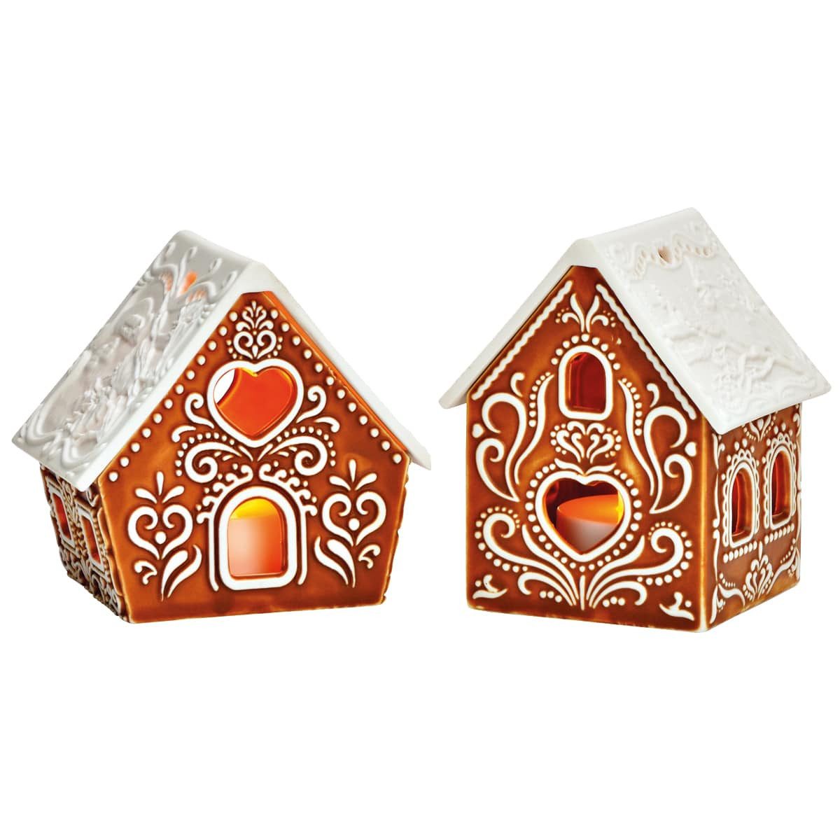 matches21 HOME & HOBBY Kerzenhalter Lebkuchen Lichthaus 9 cm als Teelichthalter Windlicht Tischdeko (2 St), Porzellan Lebkuchenhaus als Weihnachtsdeko ohne Leuchtmittel