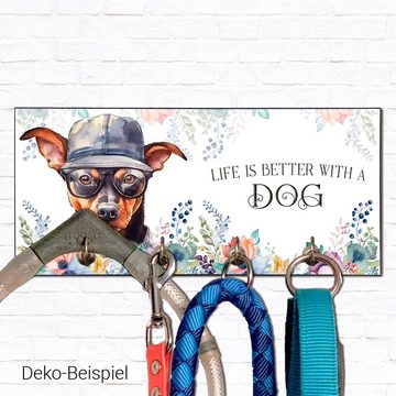 Cadouri Wandgarderobe ZWERGPINSCHER Design-Hundegarderobe für Hundezubehör (Garderobe mit 4 Haken), MDF, mit abgeschrägten Ecken, handgefertigt, für Hundebesitzer