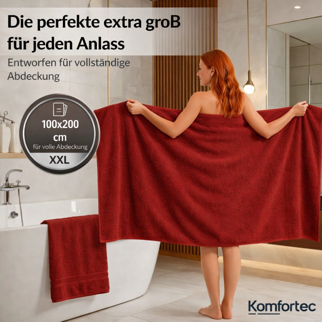 Komfortec Saunatuch 100x200 cm Badetuch aus 100% Baumwolle, Frottee (1-St), extra Große, Schnelltrocknend
