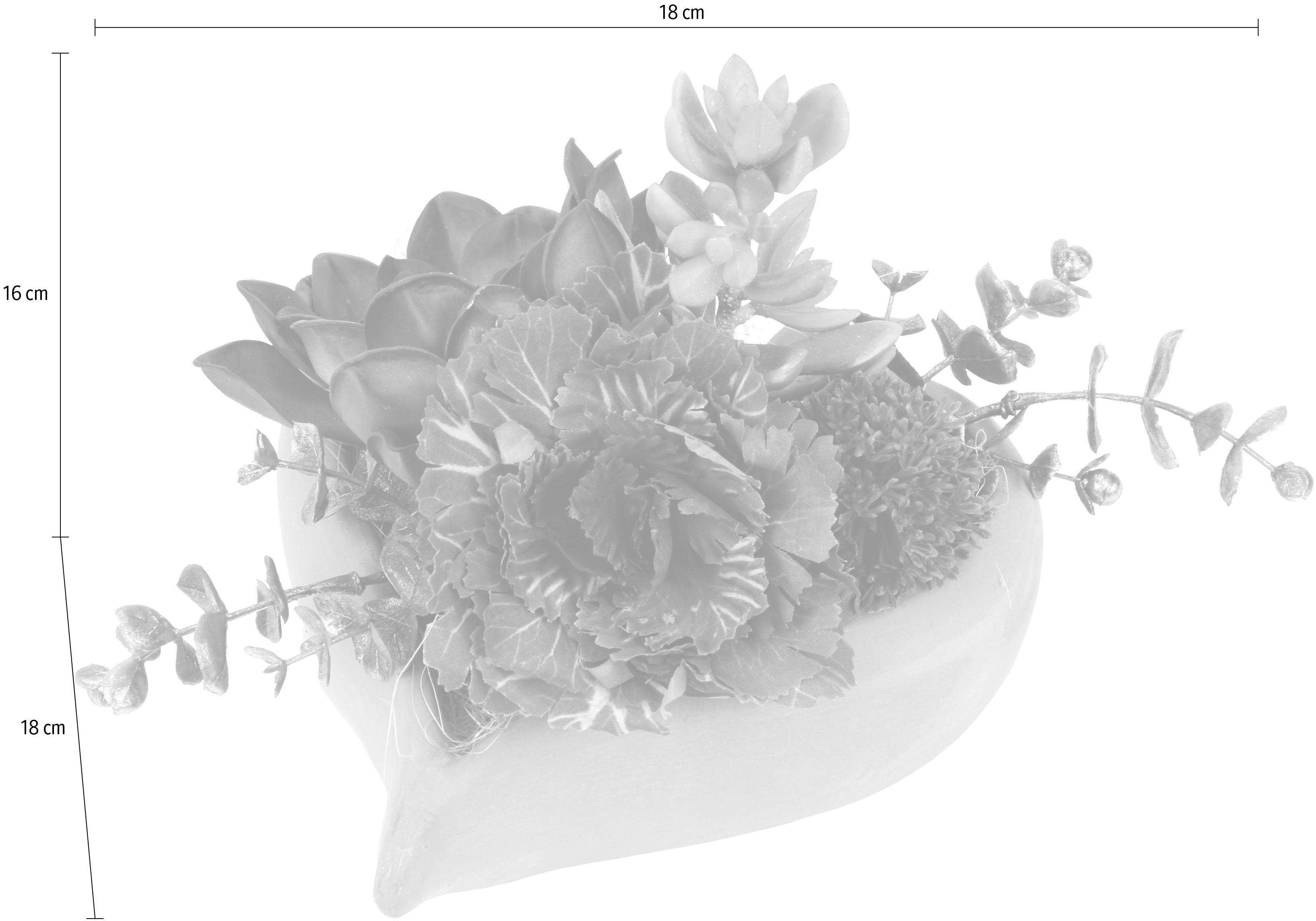 Kunstblume Succulenten/Zierkohl, I.GE.A., Höhe 16 cm, im herzförmigen Topf – Bild 2 von 3