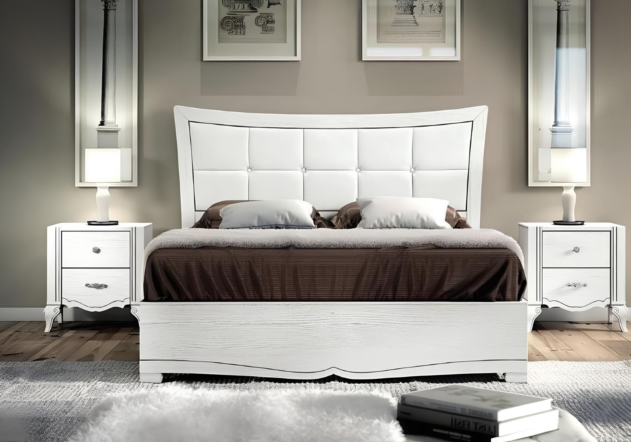 Schlafzimmer-Set Modernes Holz-Bett mit passenden Nachttischen in zeitlosem Design