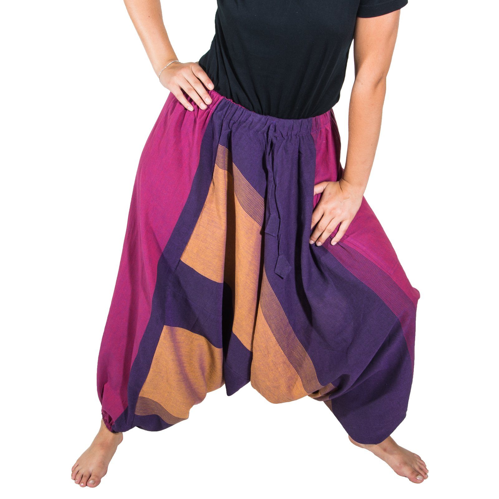 Bunt onesize MAGIE Lila Hippie Goa Purple Unisex Fair Boho Pluder-Hose / Baggy UND Haremshose KUNST Haremshose