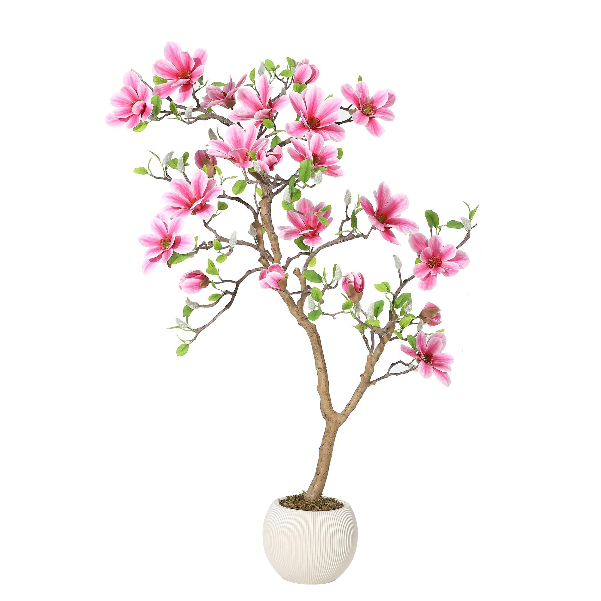 Kunstbaum Künstliche Magnolia Baum mit weichen rosa Blüten für Home Decor, GarveeMore