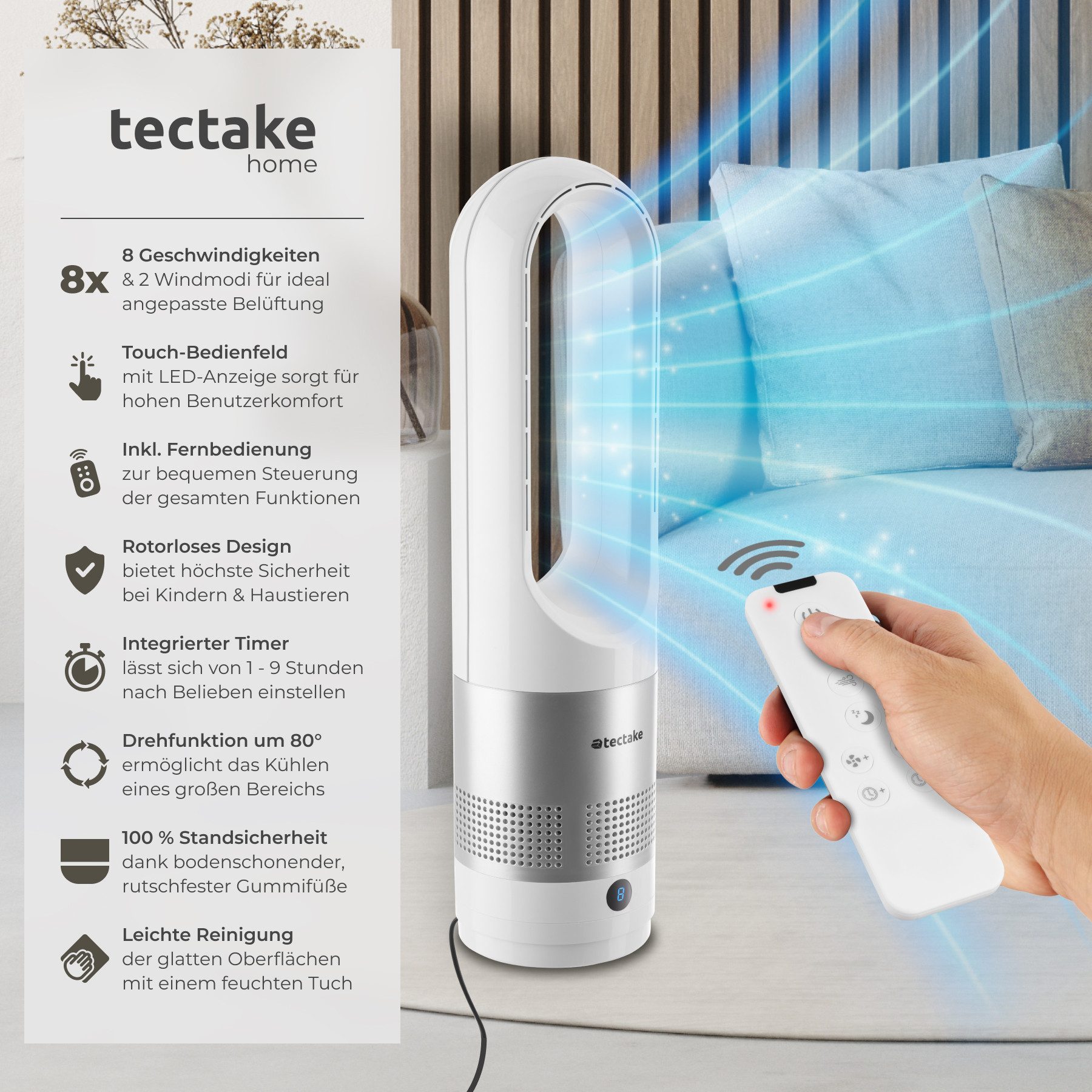 tectake Turmventilator Polar, 8 Geschwindigkeitsstufen, Maximal- günstig online kaufen