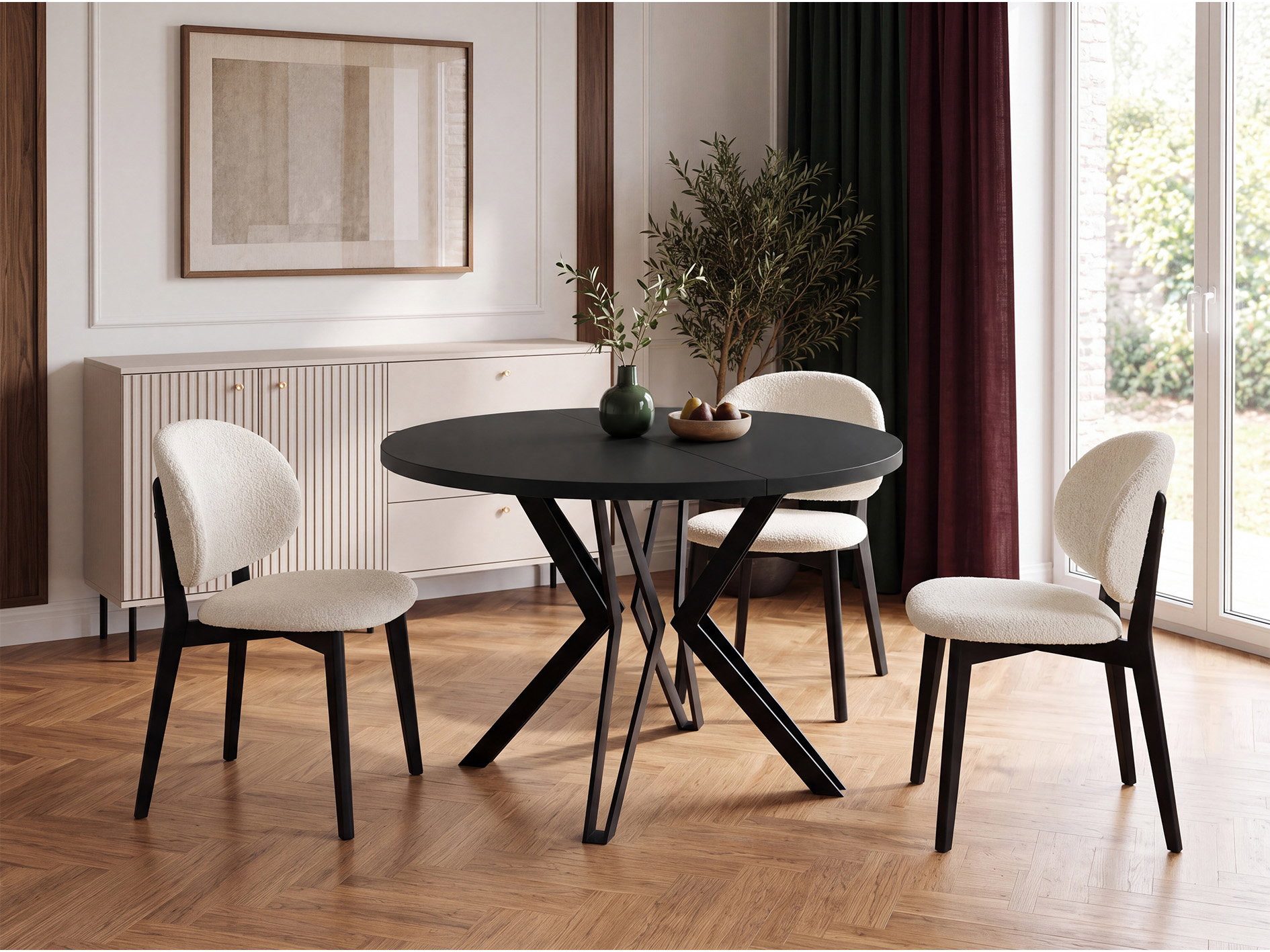 WFL GROUP Esstisch Revena ausziehbarer rund industrial mit schwarzen Metallbeinen (MADE IN EU, erhältlich in zwei Größen – 100/120 cm, ausziehbar auf 180/200 cm), platzsparender Tisch für Küche, Esszimmer oder Wohnzimmer