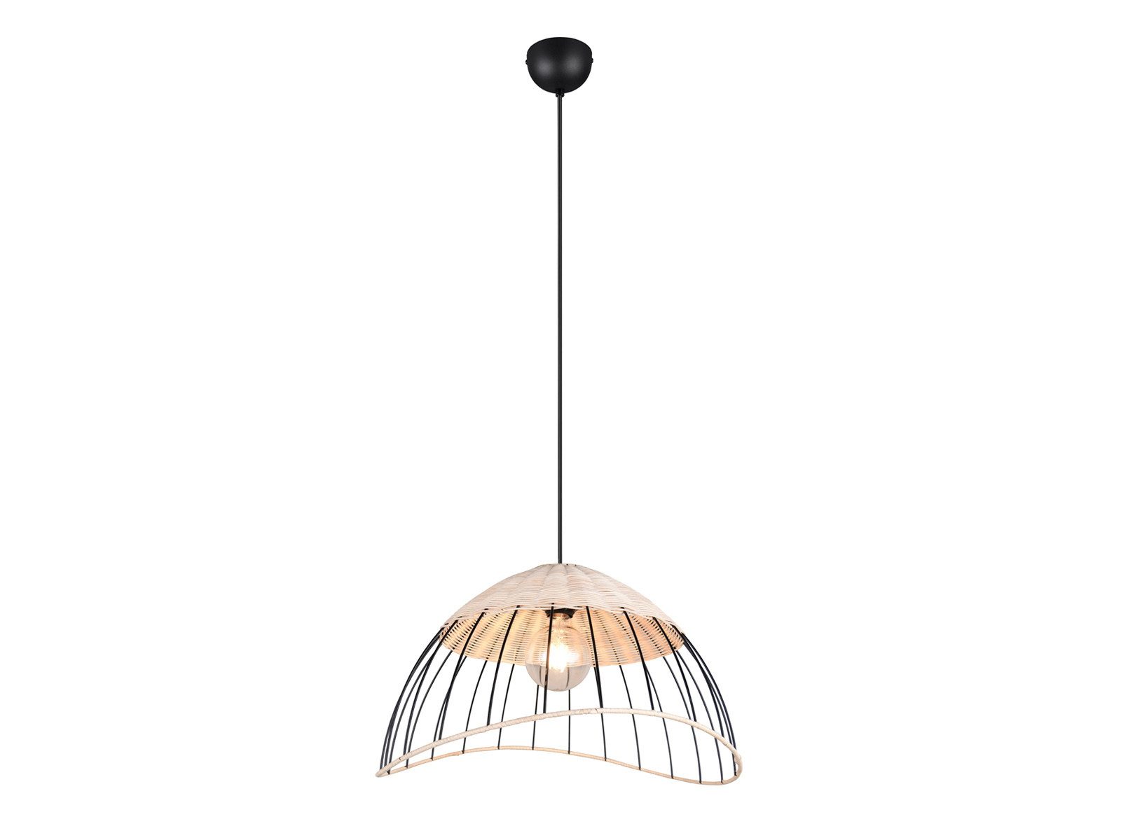 Reality Leuchten LED Pendelleuchte, Dimmfunktion, LED wechselbar, über Lichtschalter in 3 Stufen dimmbar, warmweiß, Groß-e Rattan-lampe Lampenschirm geflochten hängend Esstisch, Ø 48cm