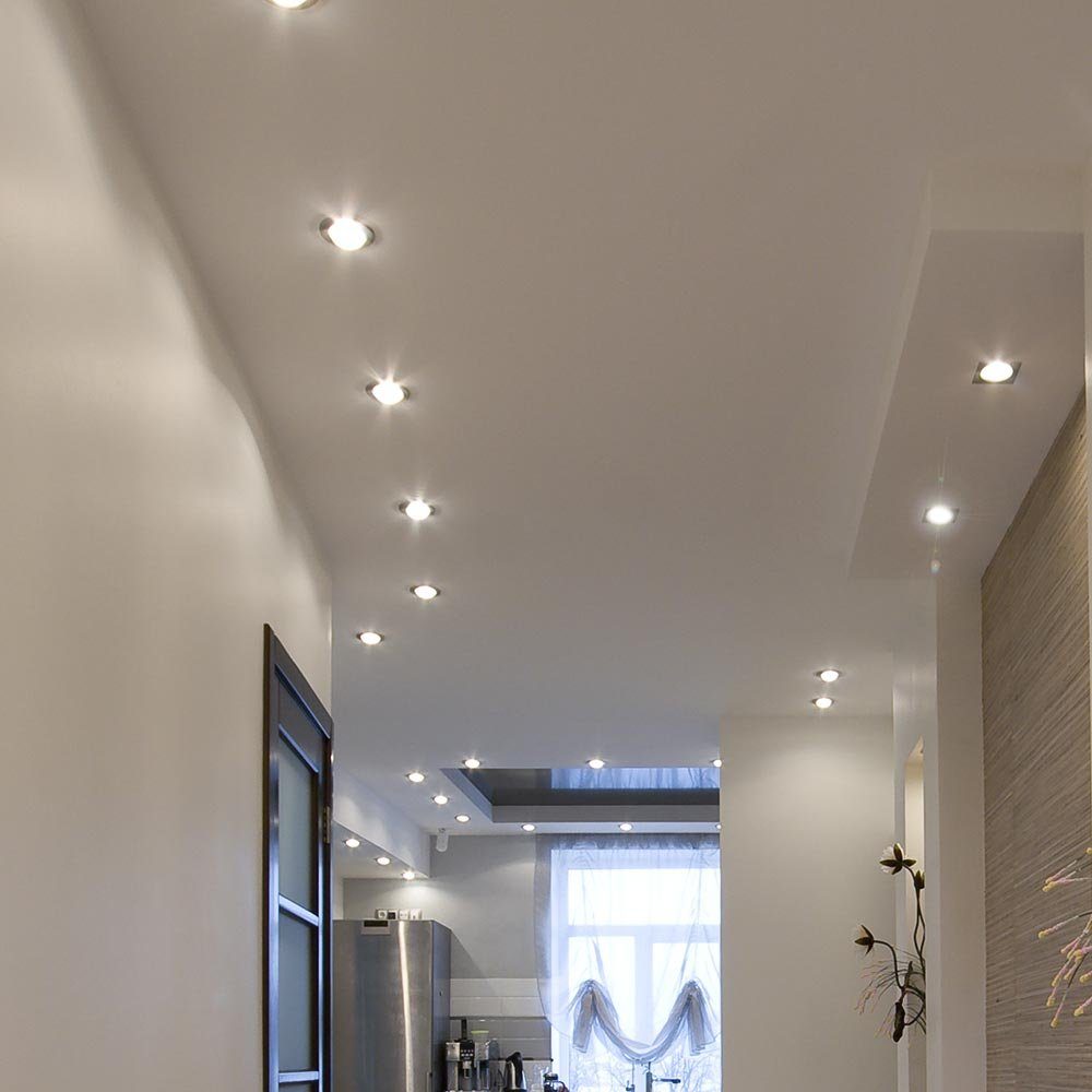 Lampen Einbau etc-shop Leuchten Set LED LED Einbaustrahler, verbaut, Warmweiß, 8er Wohn Zimmer Decken fest Spot Chrom LED-Leuchtmittel