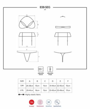 Obsessive Set: Bügel-BH Straps Set rot 3 tlg. BH Strapsgürtel String (Set)