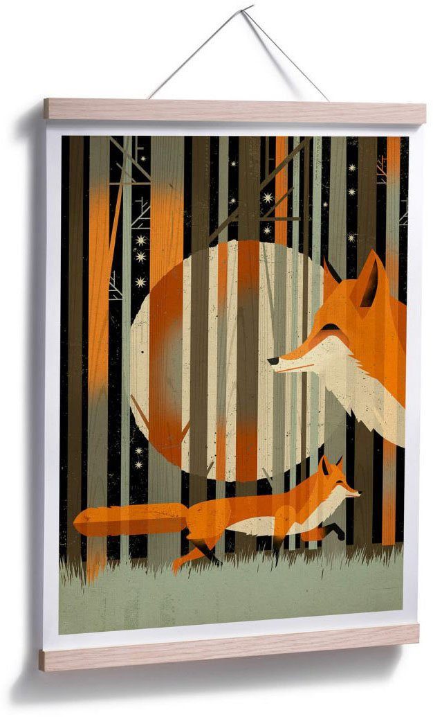 Wall-Art Poster Midnight Foxes, Bild, Wandposter St), Wandbild, (1 Poster, Schriftzug