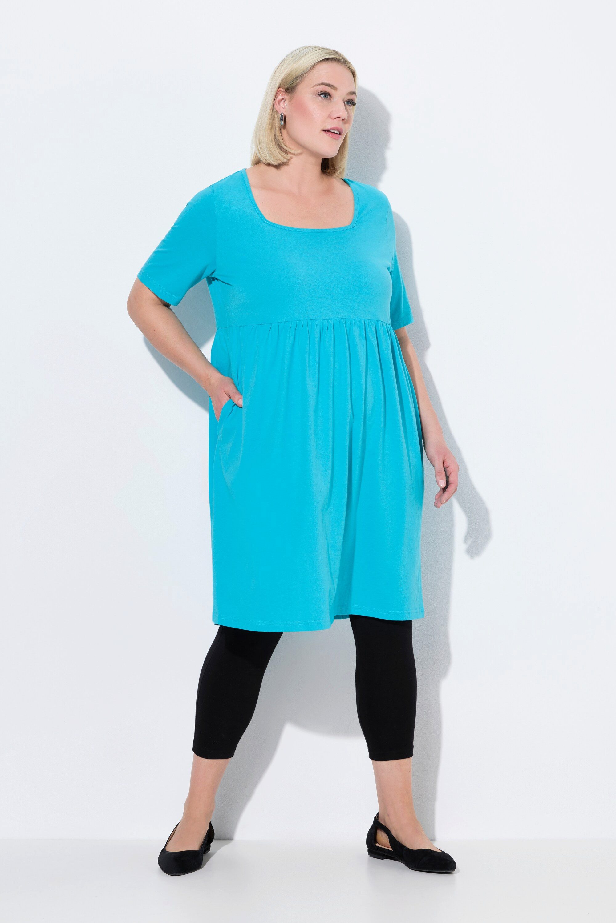 Ulla Popken Jerseykleid Kleid A-Linie Carree-Ausschnitt günstig online kaufen