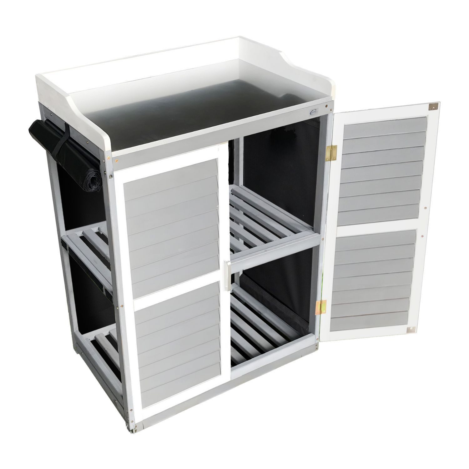 Coemo Geräteschrank LOLA (1-St) Gartenschrank mit integriertem Pflanztisch, aufrollbare Wände