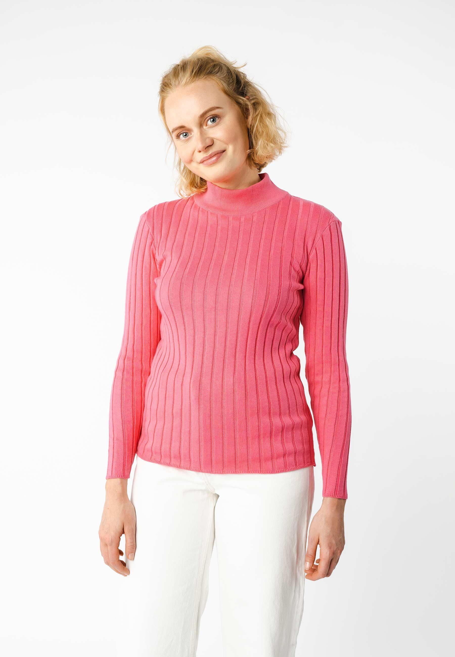 MELA Strickpullover Damen Strickpullover mit Mockneck AMBA Gerippte Struktur pink