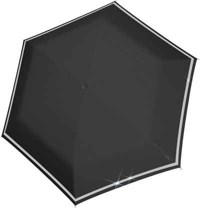Knirps® Taschenregenschirm Rookie manual, black reflective, für Kinder; mit umlaufendem, reflektierendem Band