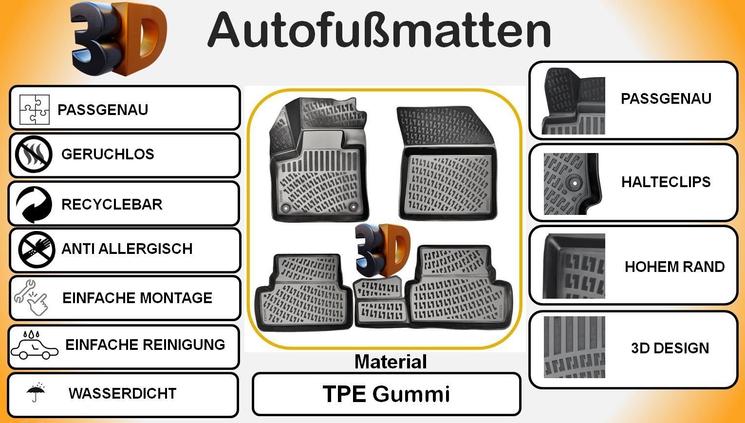 Trimak Passform-Fußmatten Oder Kofferraumwanne Oder Set kompatibel mit Range Rover Evoque, Range Rover Evoque 1. Gen. L538 2011-2018 Fussmatten & Kofferraummatte