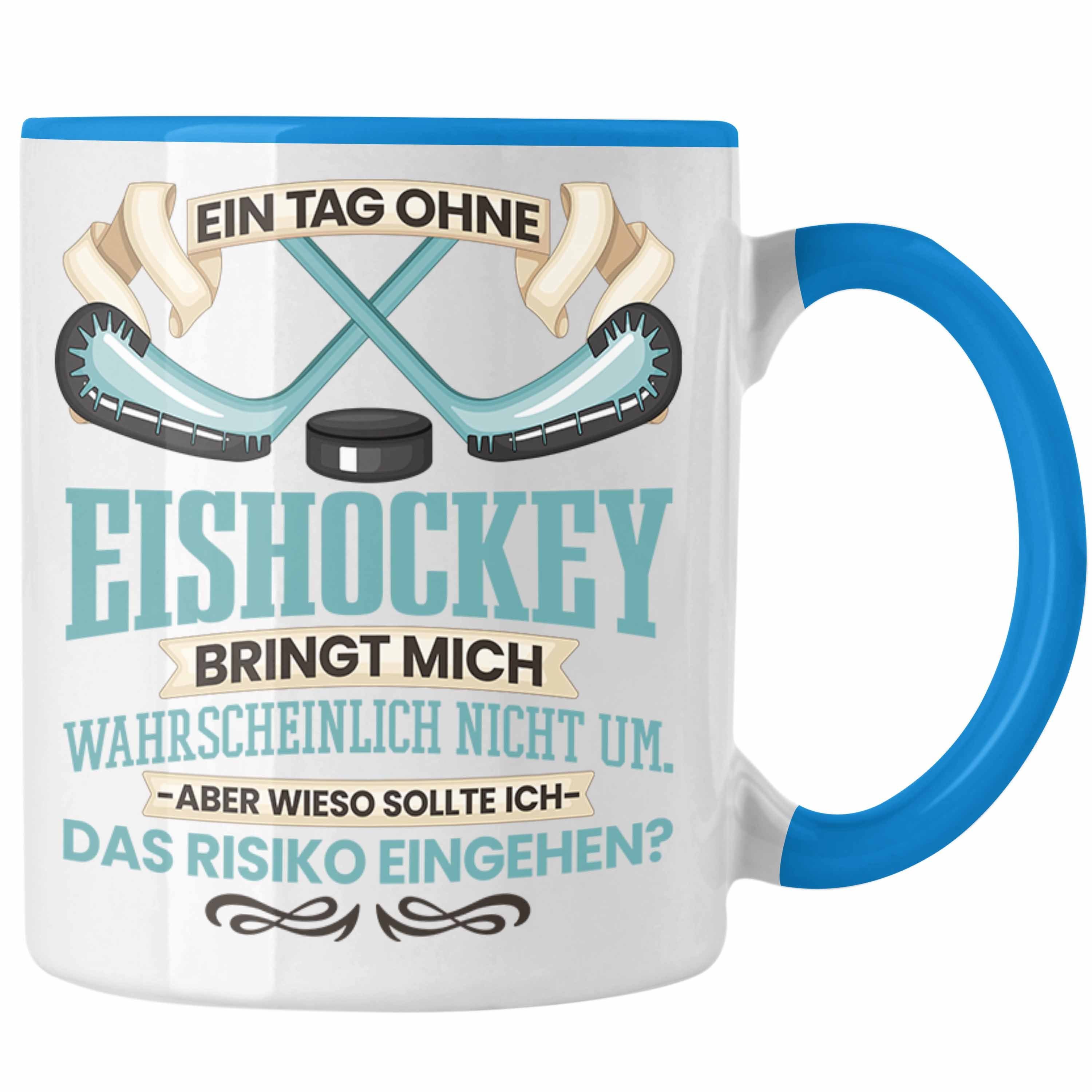 Trendation Tasse Trendation - Eishockey Tasse Geschenk für Eishockey-Spieler Coach Ein Blau