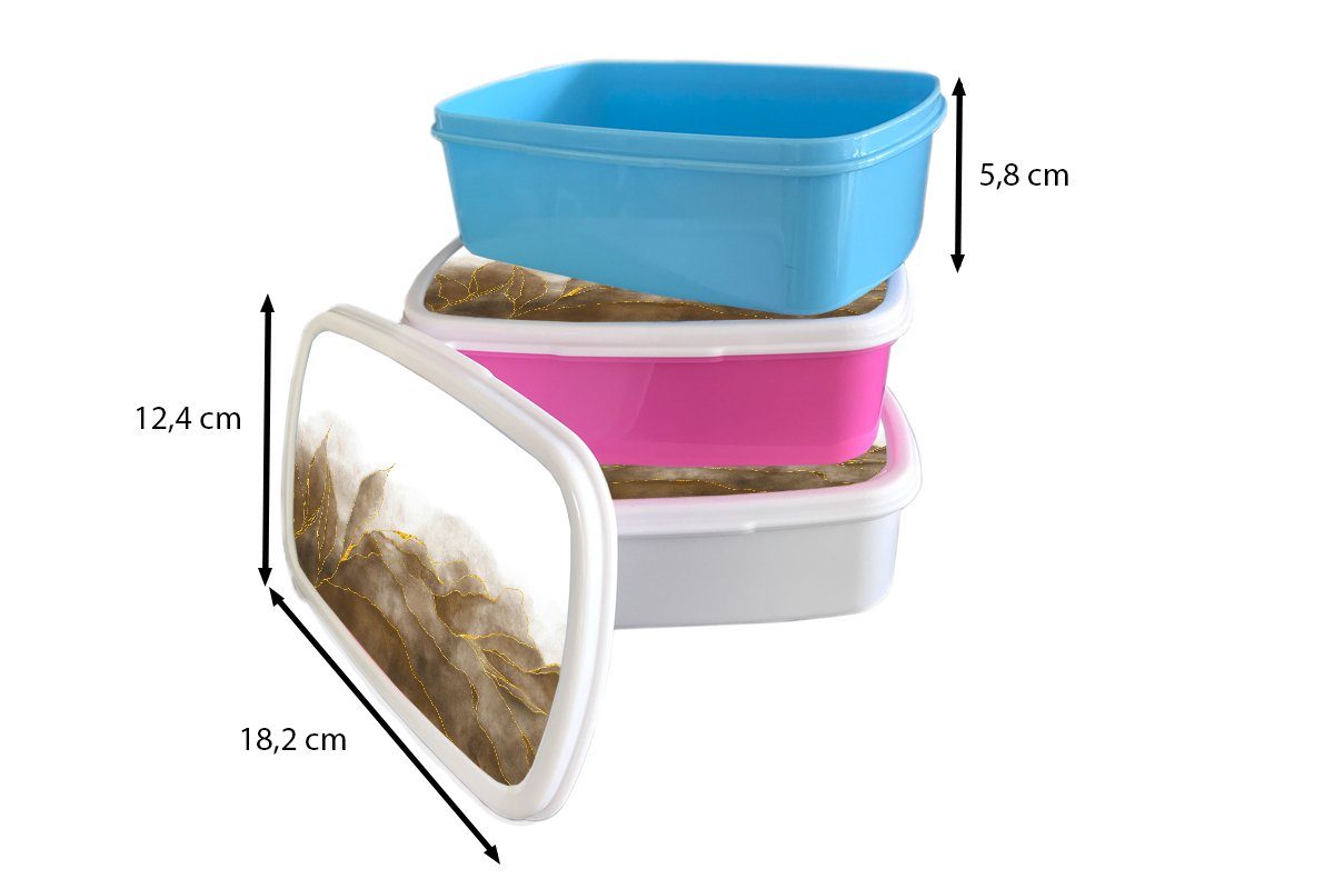MuchoWow Lunchbox Marmor für Kinder, Mädchen, Braun Kunststoff, (2-tlg), Kunststoff Snackbox, - Textur - - Brotdose rosa Gold Brotbox Marmoroptik, - Erwachsene