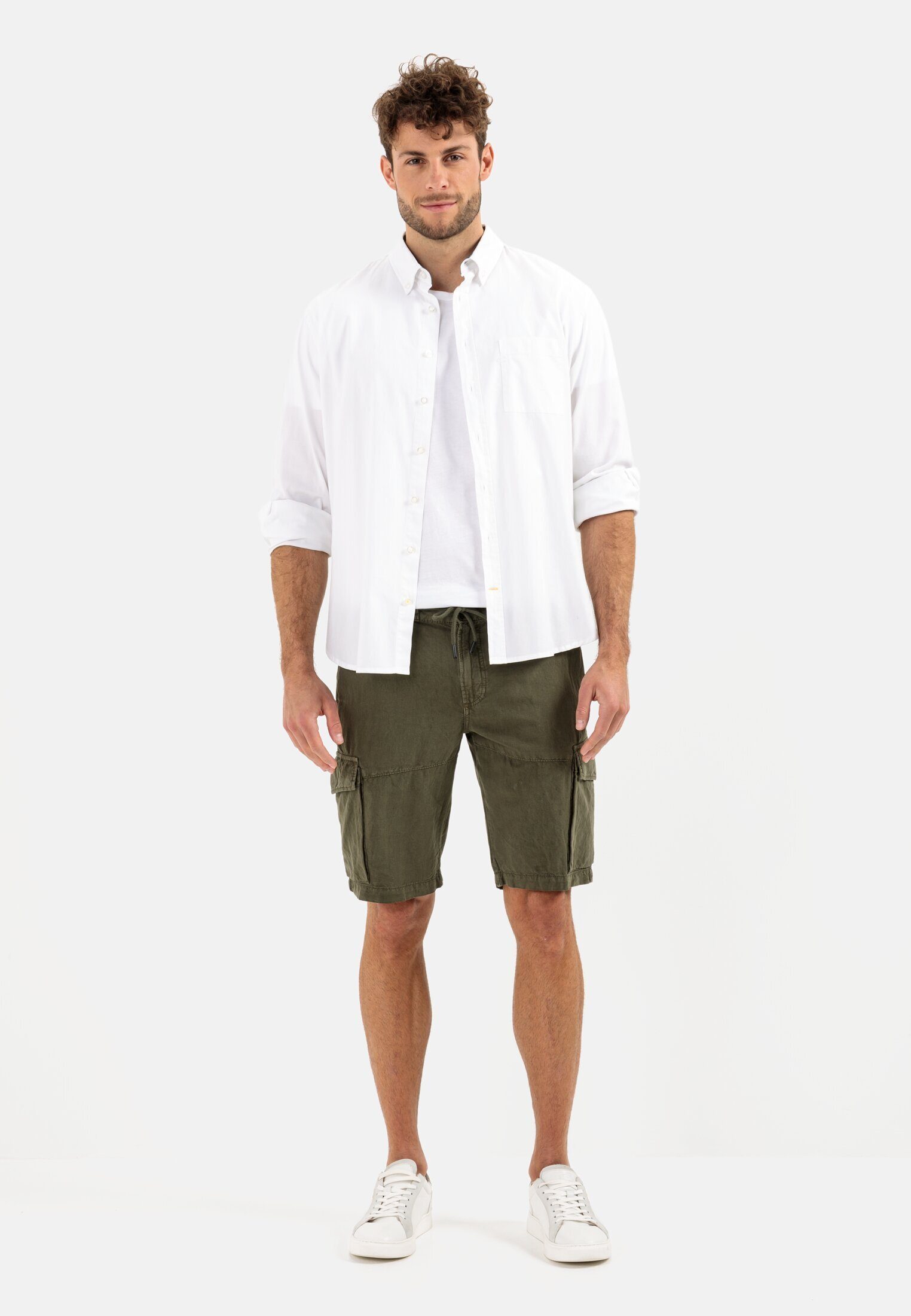 active Olive-Braun im camel Baumwoll-Leinen-Mix Cargoshorts