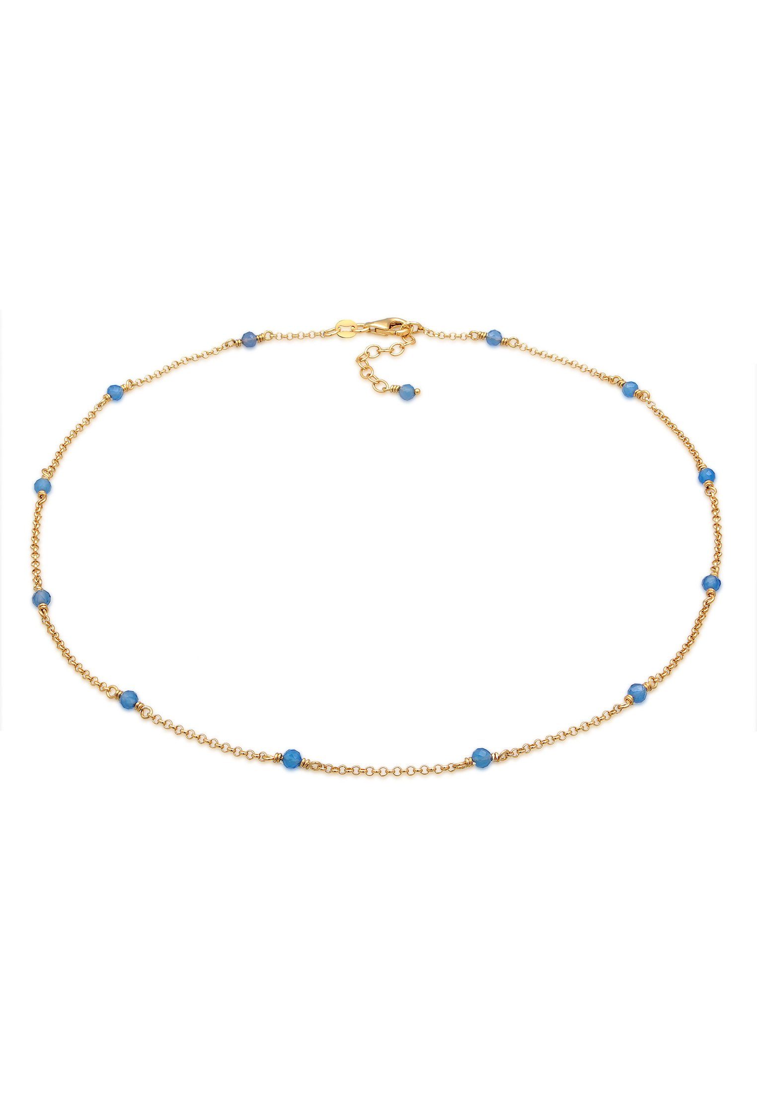 Valentinstagsgeschenk Elli Choker Achat Blau 925 Silber vergoldet, goldfarben