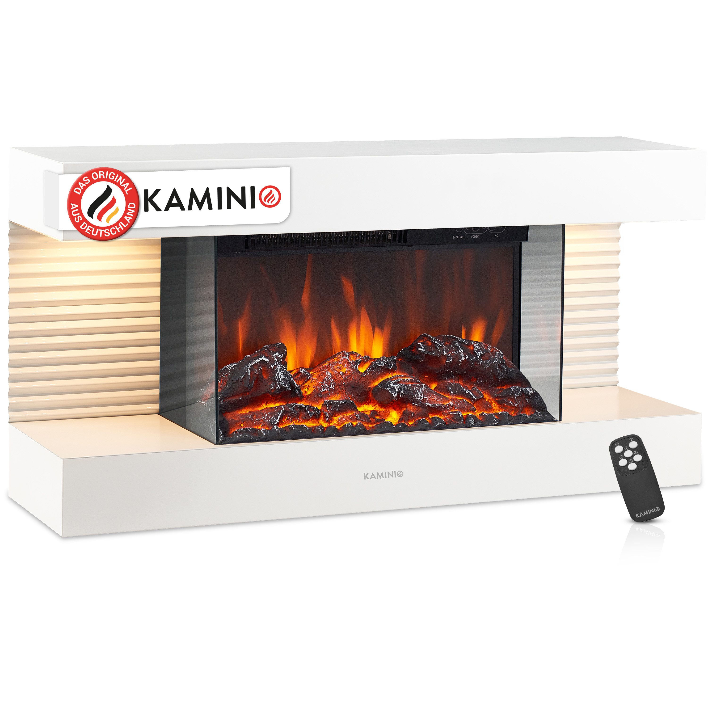 KAMINIO Elektrokamin LIZ, Elektrischer Kamin: 3D-Flammeneffekt, LED-Ambientelicht, Heizung 1800W