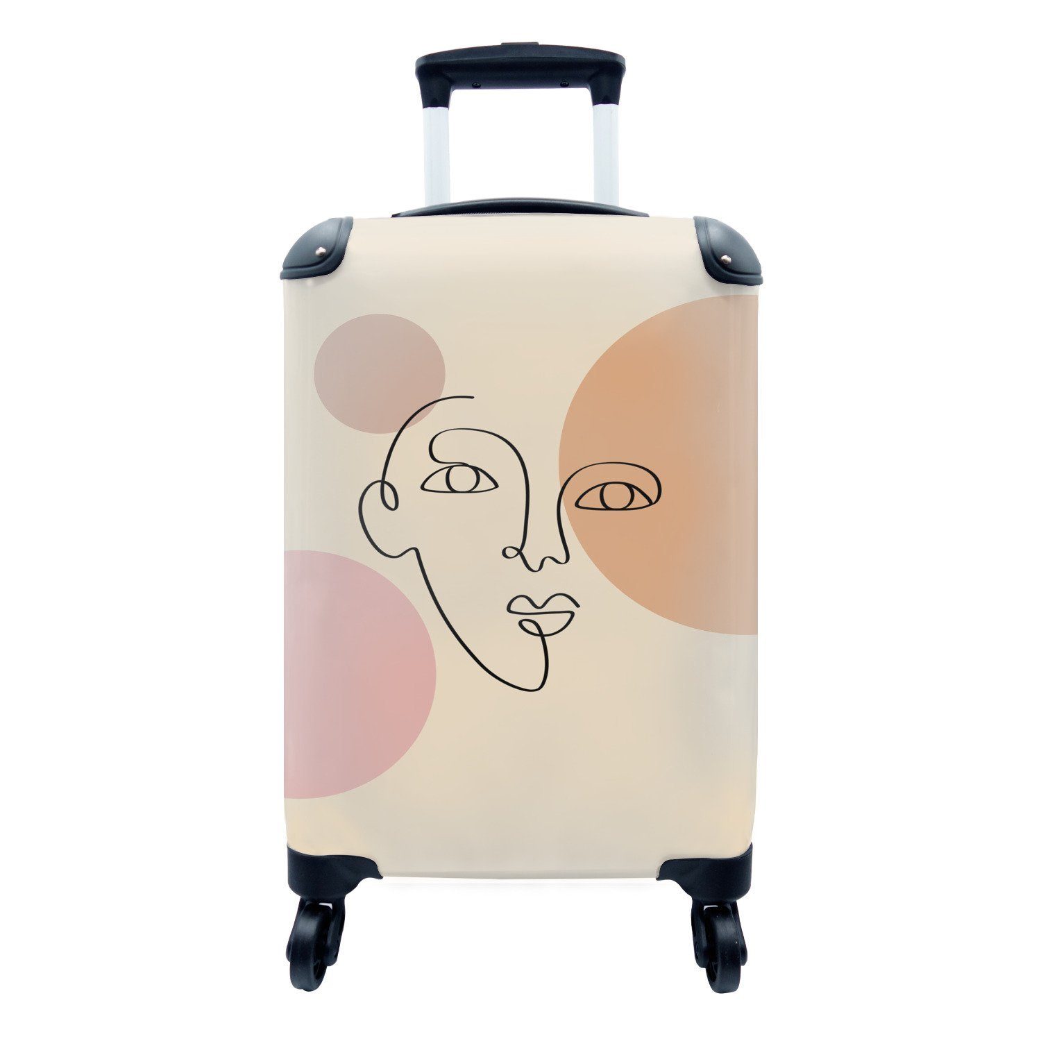 MuchoWow Handgepäckkoffer Pastell - Gesicht - Beige, 4 Rollen, Reisetasche mit rollen, Handgepäck für Ferien, Trolley, Reisekoffer