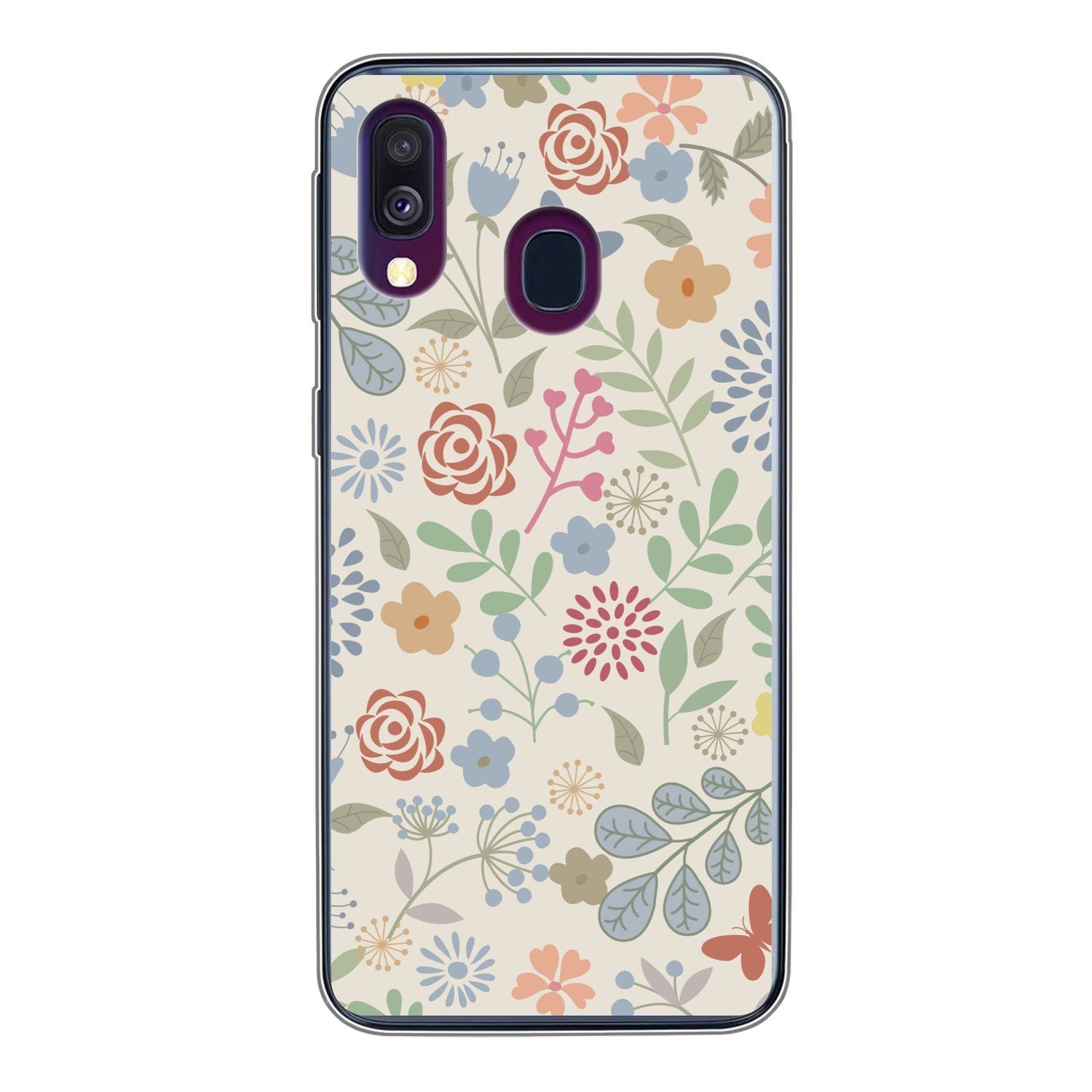 MuchoWow Handyhülle für Samsung Galaxy A40 Eine Blumenmuster-Illustration mit vielen Blume, Smartphone-Bumper, Print, Handy Schutzhülle Dünn