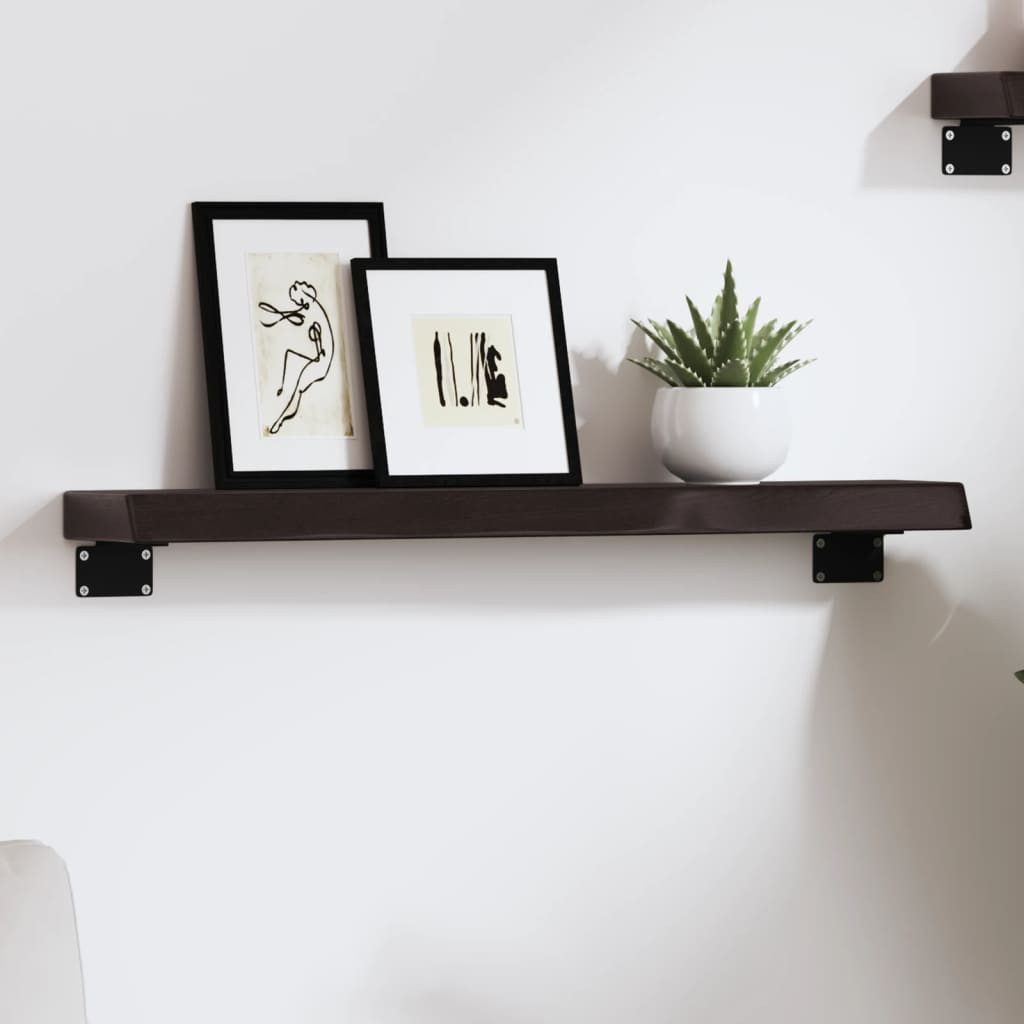 furnicato Wandregal aus massivem Eichenholz 60 x 10 x 4 cm Dunkelbraun, 1-tlg., Rustikales Wandboard mit Naturkante als Ablage für das Badezimmer