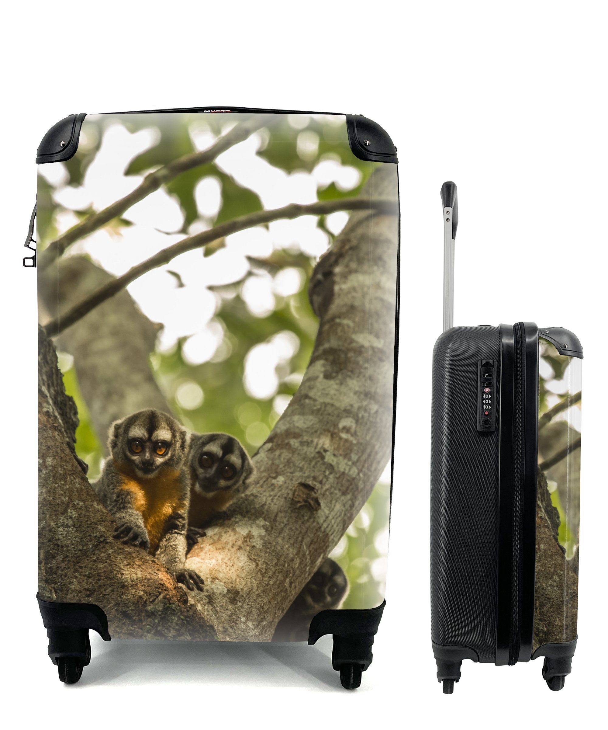 mit Reisetasche rollen, Baum, in Kleine einem Tiere 4 Reisekoffer Rollen, Handgepäck Trolley, MuchoWow Ferien, Handgepäckkoffer für
