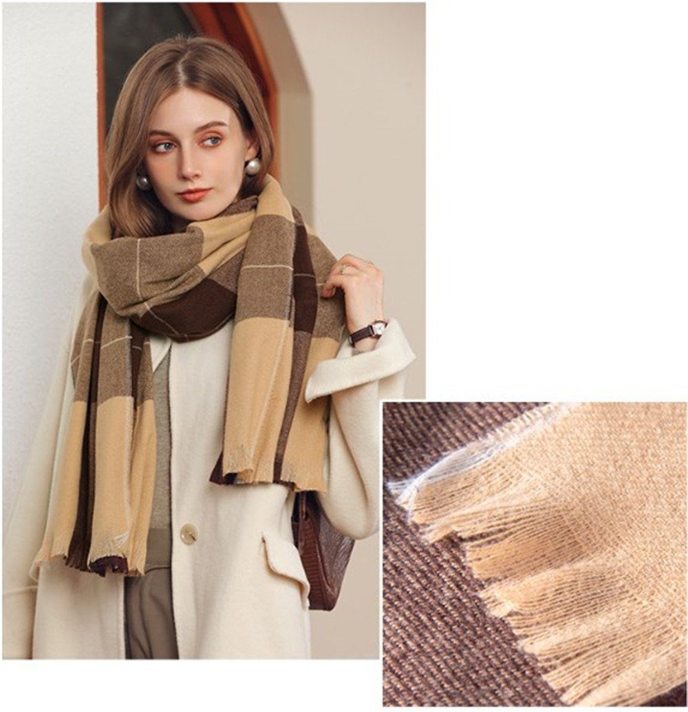 Geschenk Qualität, Farben verschiedenen Halstuch Damen brown Frauen Schal in Schal,kuschelweich XDeer Poncho Karo,Winter Damen Wollschal für