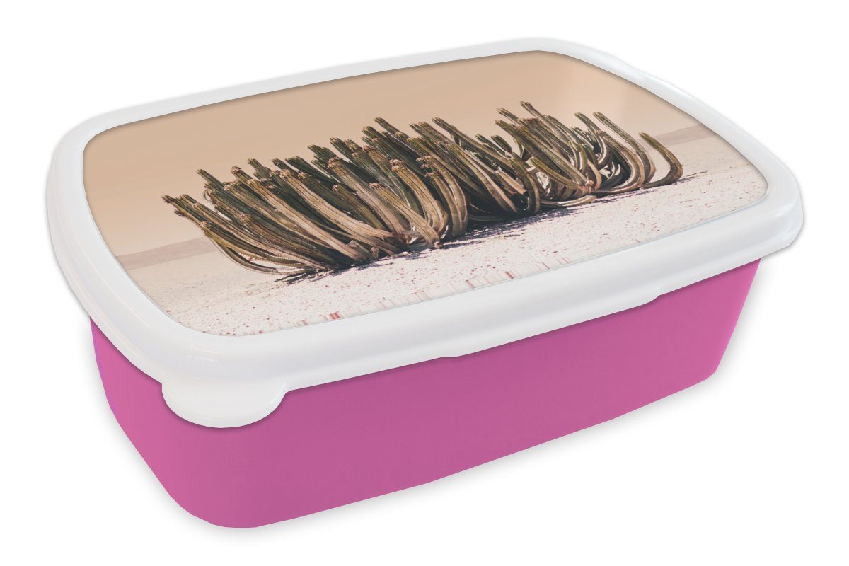 MuchoWow Lunchbox Kaktus - Pflanze - Natur - Grün, Kunststoff, (2-tlg), Brotbox für Erwachsene, Brotdose Kinder, Snackbox, Mädchen, Kunststoff rosa
