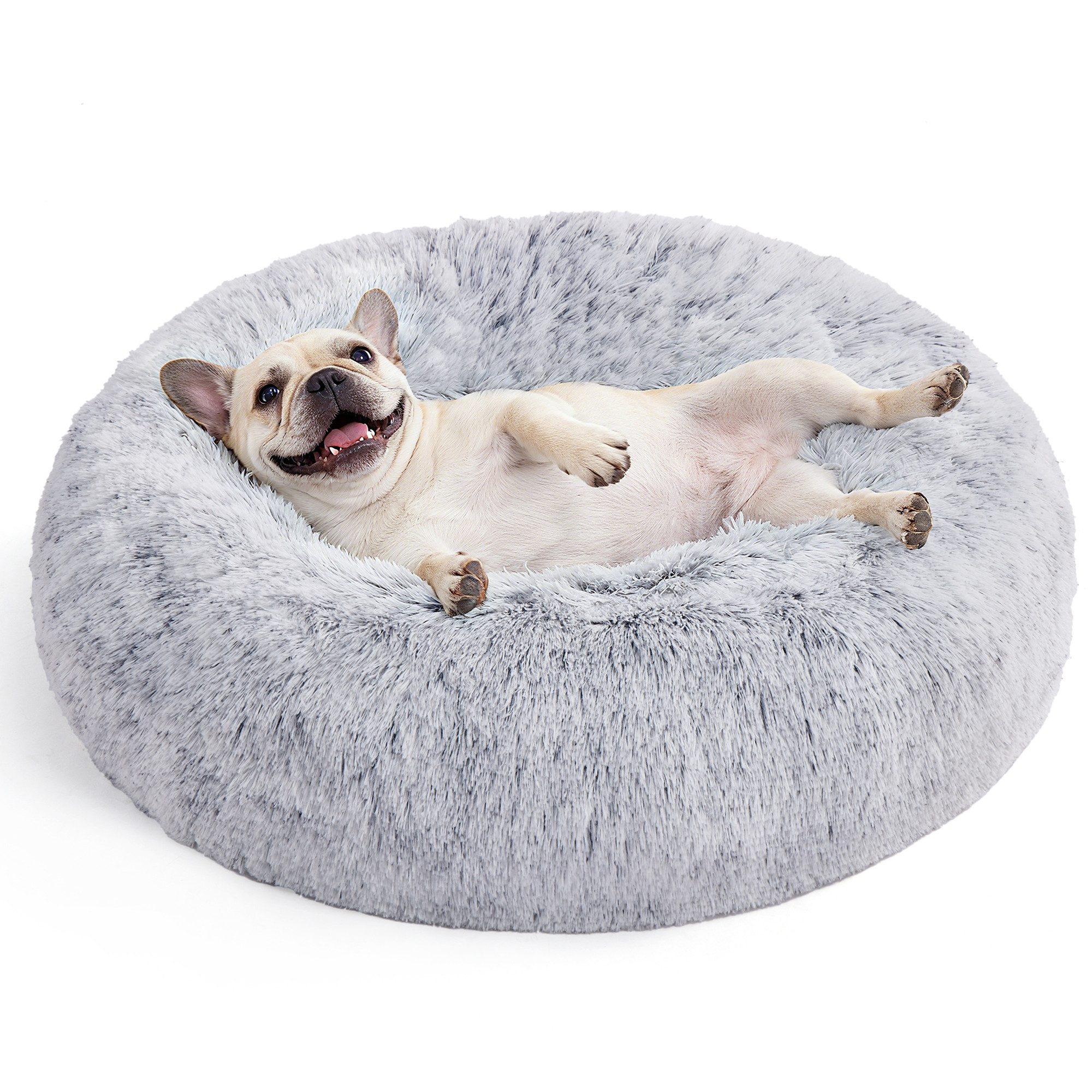FEANDREA Hundebett flauschig, Katzenbett, Donut Kissen, waschbar, Polsterung in der Mitte herausnehmbar, 70 cm Durchmesser