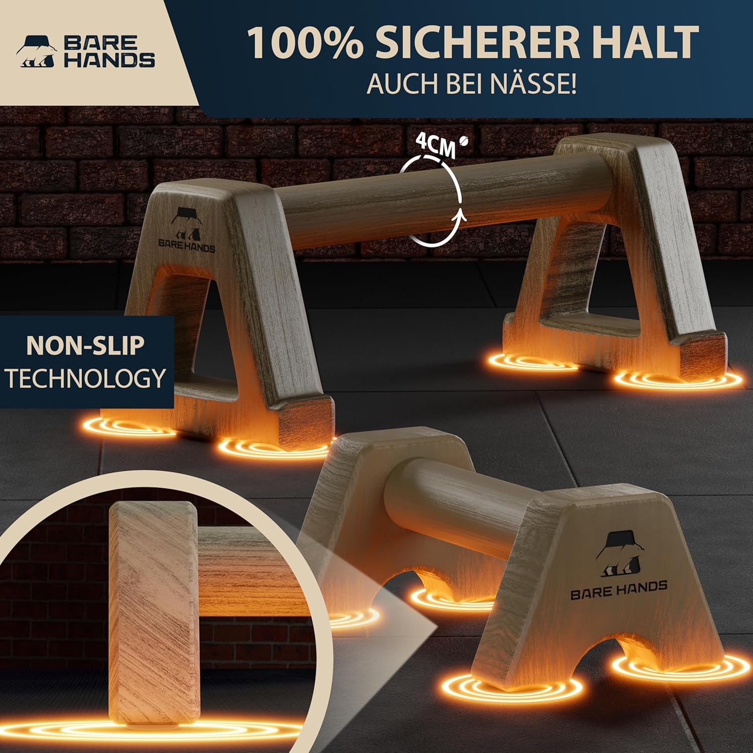 Bare Hands Liegestützgriffe Liegestützgriffe – 2x gelenksschonende & rutschfeste Liegestützgriffe