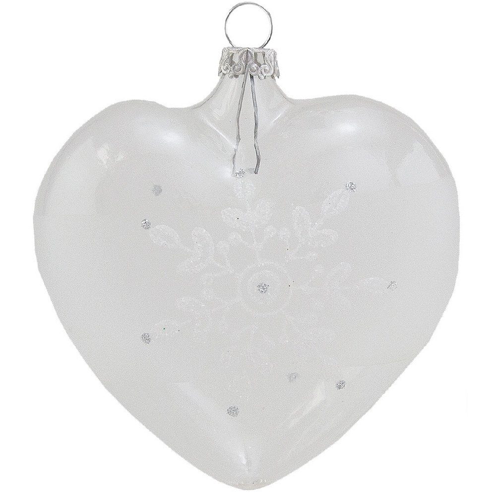 Thüringer Glasdesign Christbaumschmuck Herzen (2 Stück) Ø 8 cm - Weiß/Silber, Weihnachtsbaumkugeln Germany (2-tlg), aus Glas