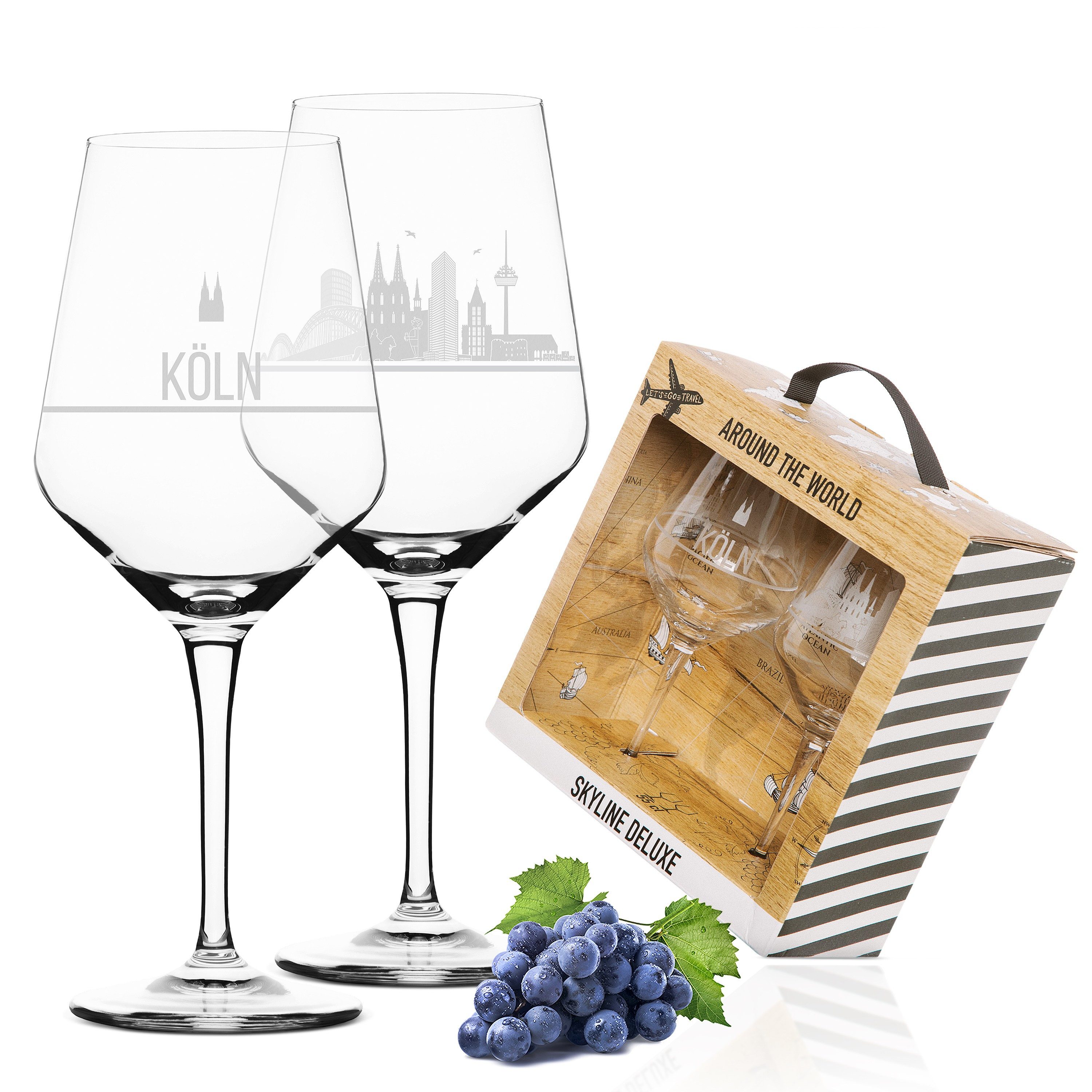 3forCologne Weinglas 2er Set Weinglas Köln, Geschenk in edler Verpackung