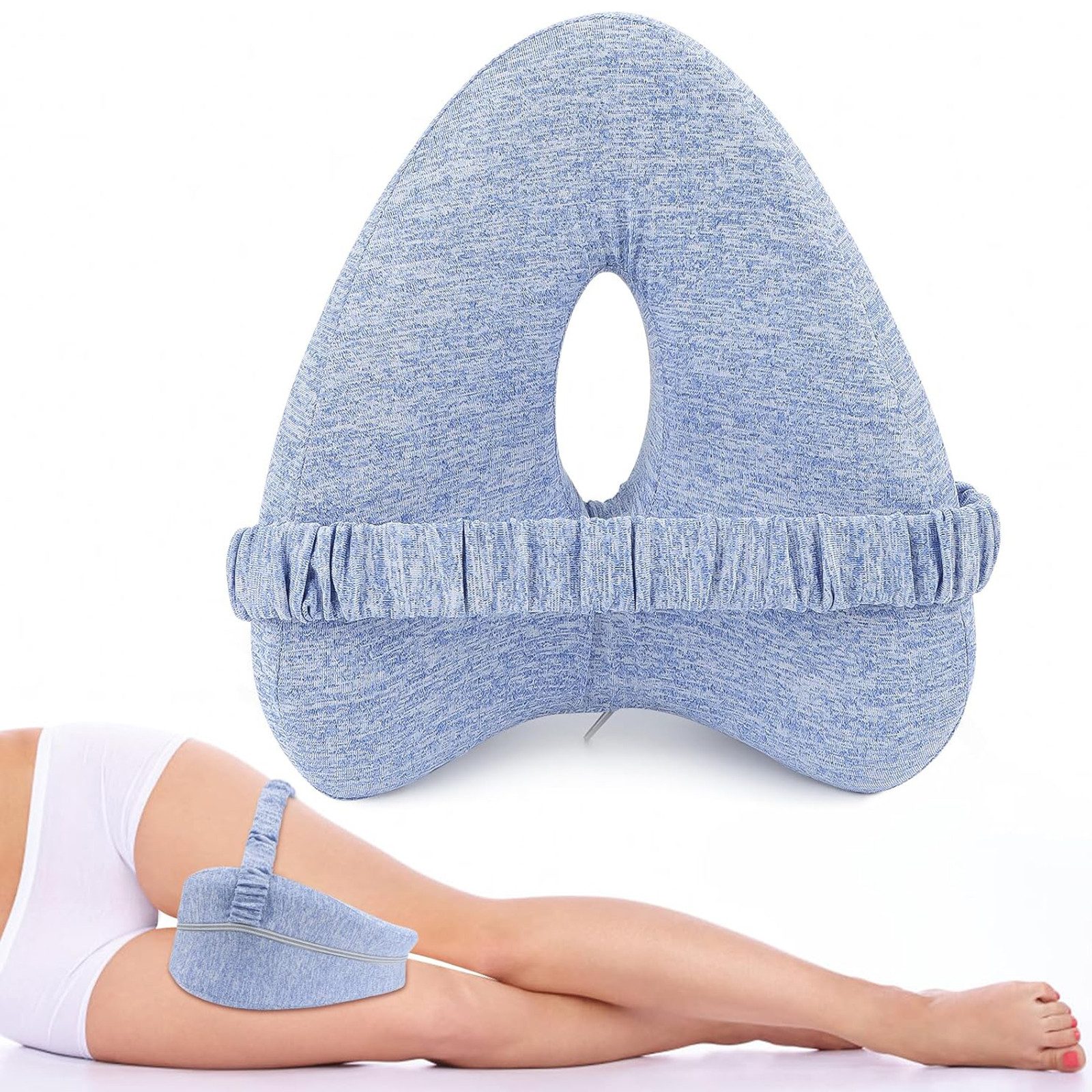SURFOU Kniekissen für Seitenschläfer, Orthopädisches Memory Schaum Beinkissen, Mit Fixiergürtel, waschbar, ideal bei Schwangerschaft und Schmerzen