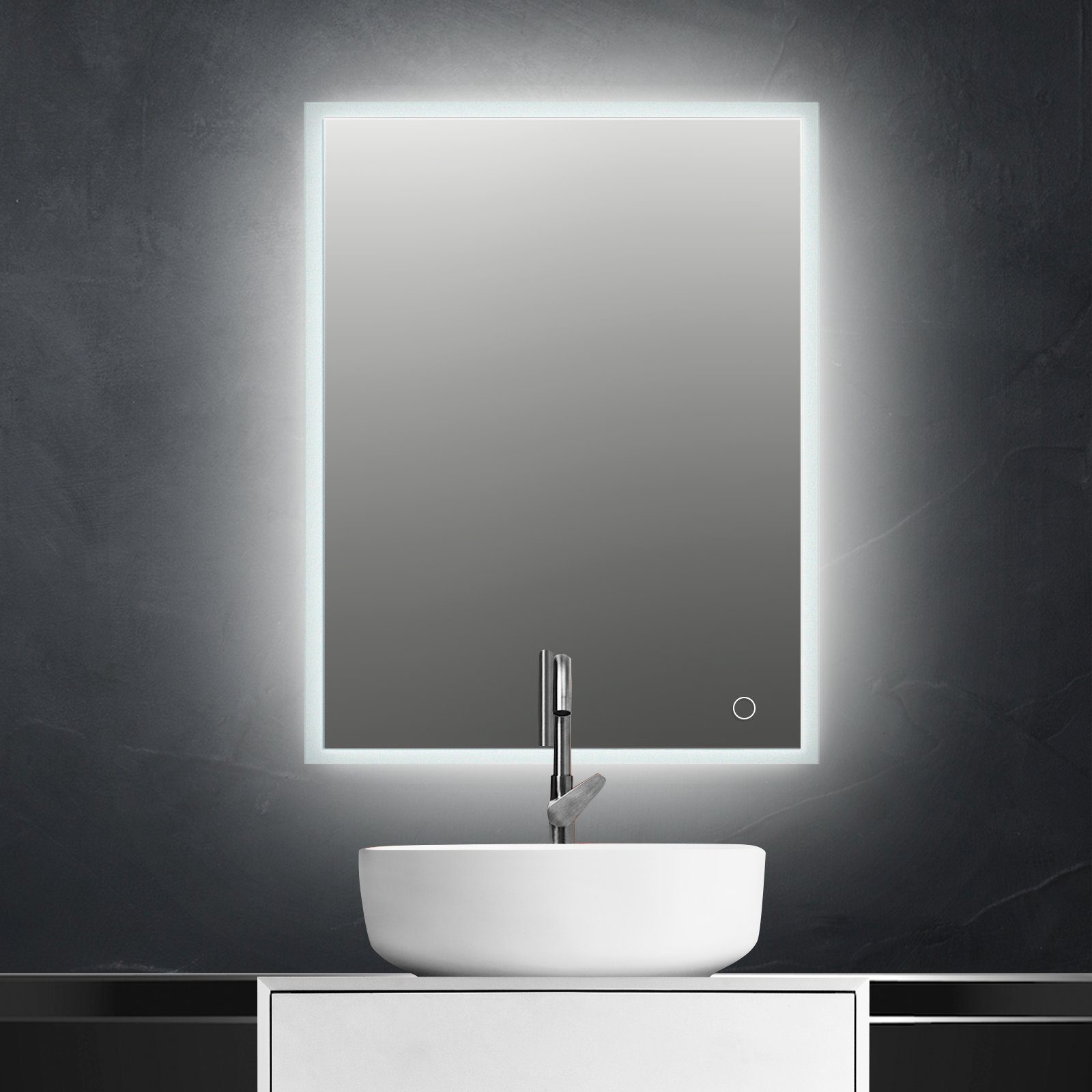 PUCHIKA Badspiegel (LED Badezimmerspiegel, Wandspiegel mit Beleuchtung), 50x70cm mit 3 Lichtfarben