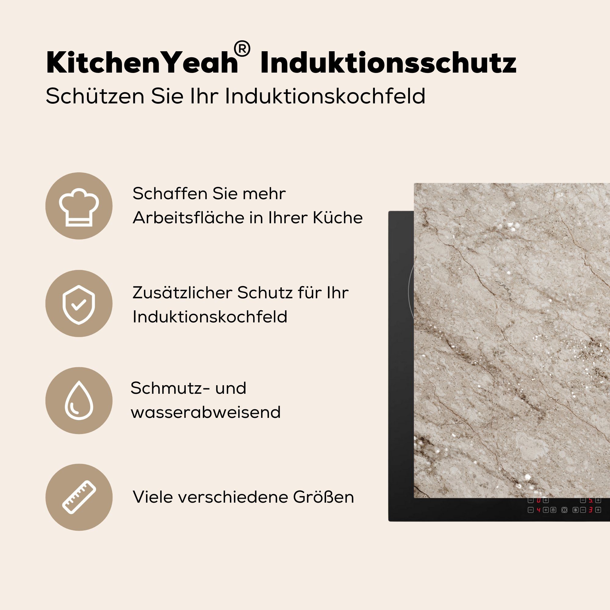 Marmor für küche cm, Herdblende-/Abdeckplatte tlg), - 78x78 - MuchoWow Vinyl, Ceranfeldabdeckung, Luxus, Muster (1 Arbeitsplatte