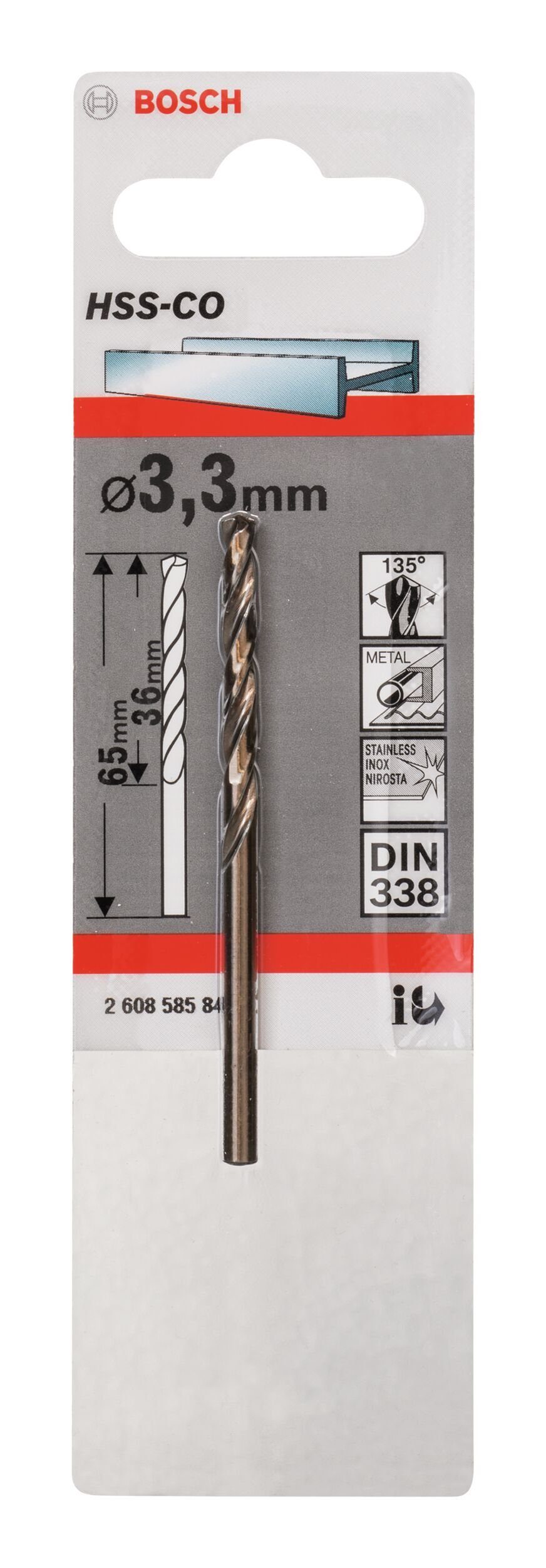 BOSCH Metallbohrer, x x 36 65 HSS-Co - (DIN 338) mm 3,3 - 1er-Pack