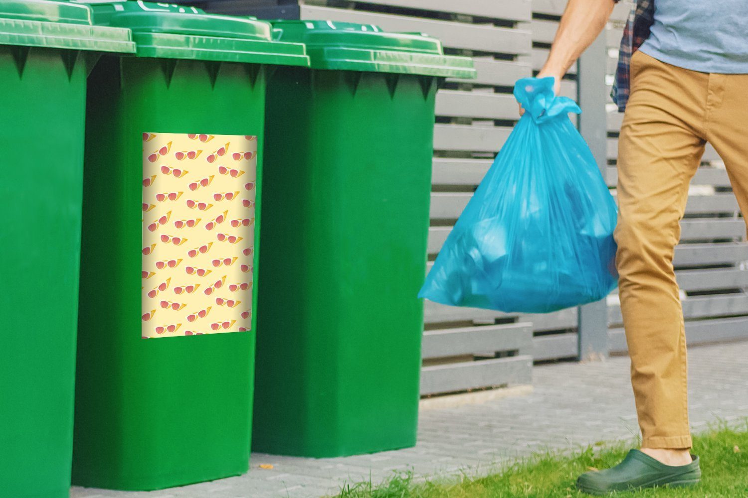 Mülleimer-aufkleber, St), Mülltonne, - Container, Sticker, Wandsticker (1 Sommer Rosa Sonnenbrille Abfalbehälter - MuchoWow
