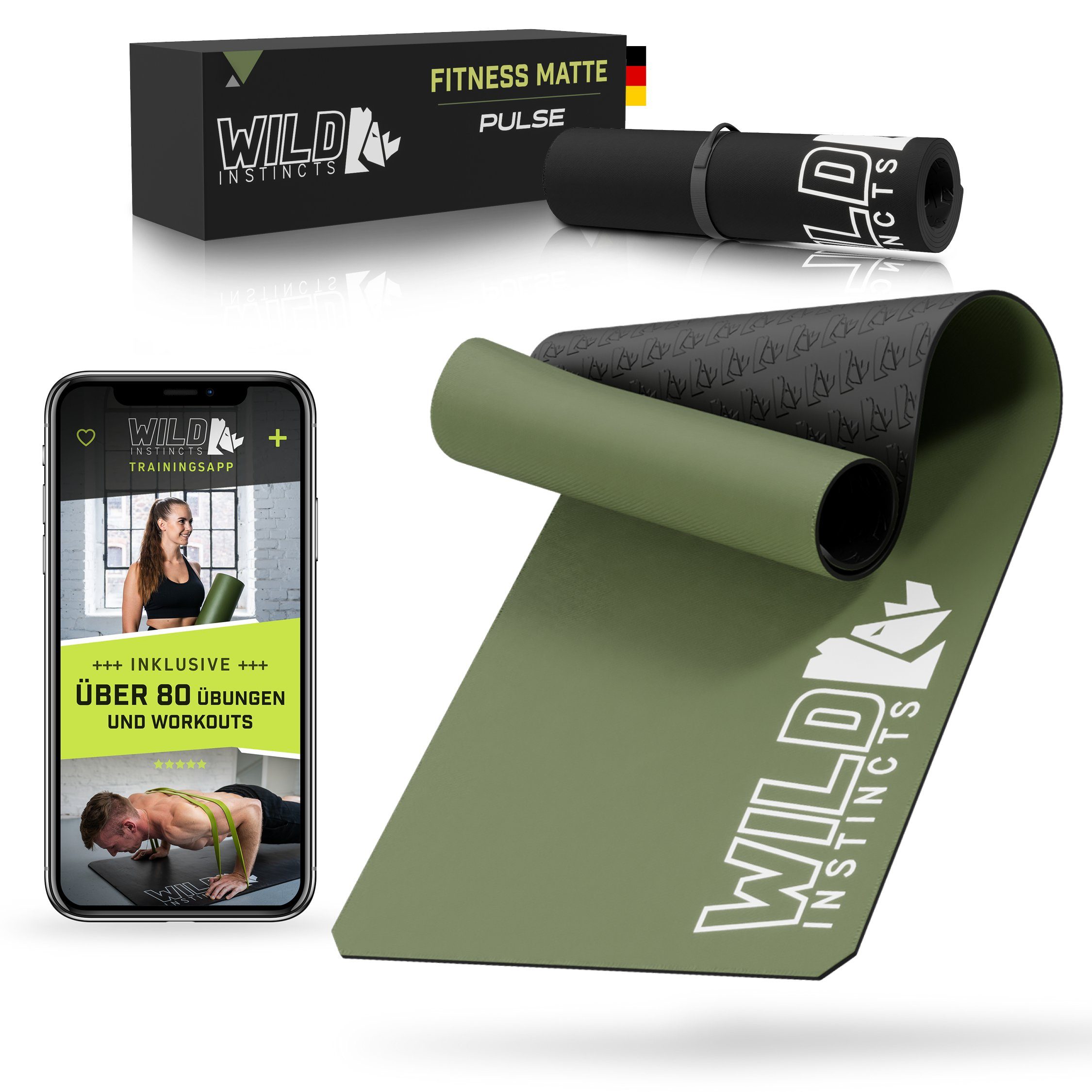 Wild Instincts Fitnessmatte Pulse, 185cm x 66 cm & 7mm/Sport Matte/Workout Matte/Rutschfest
