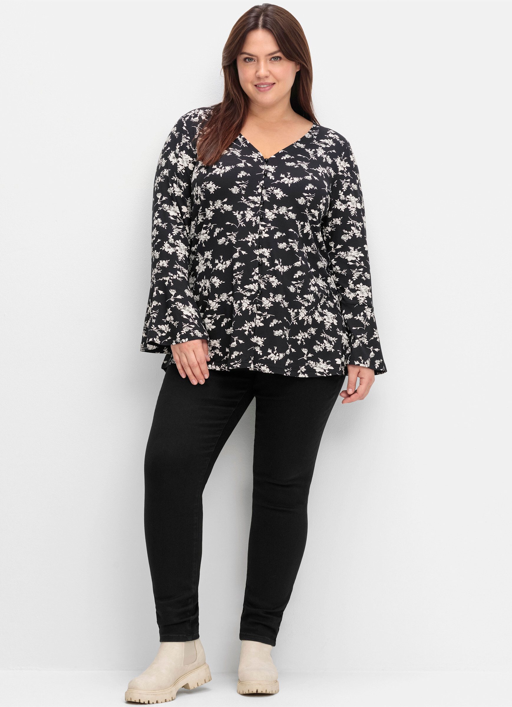 sheego by Joe Browns T-Shirt Langarmshirt . mit Biesen und Volantärmeln günstig online kaufen