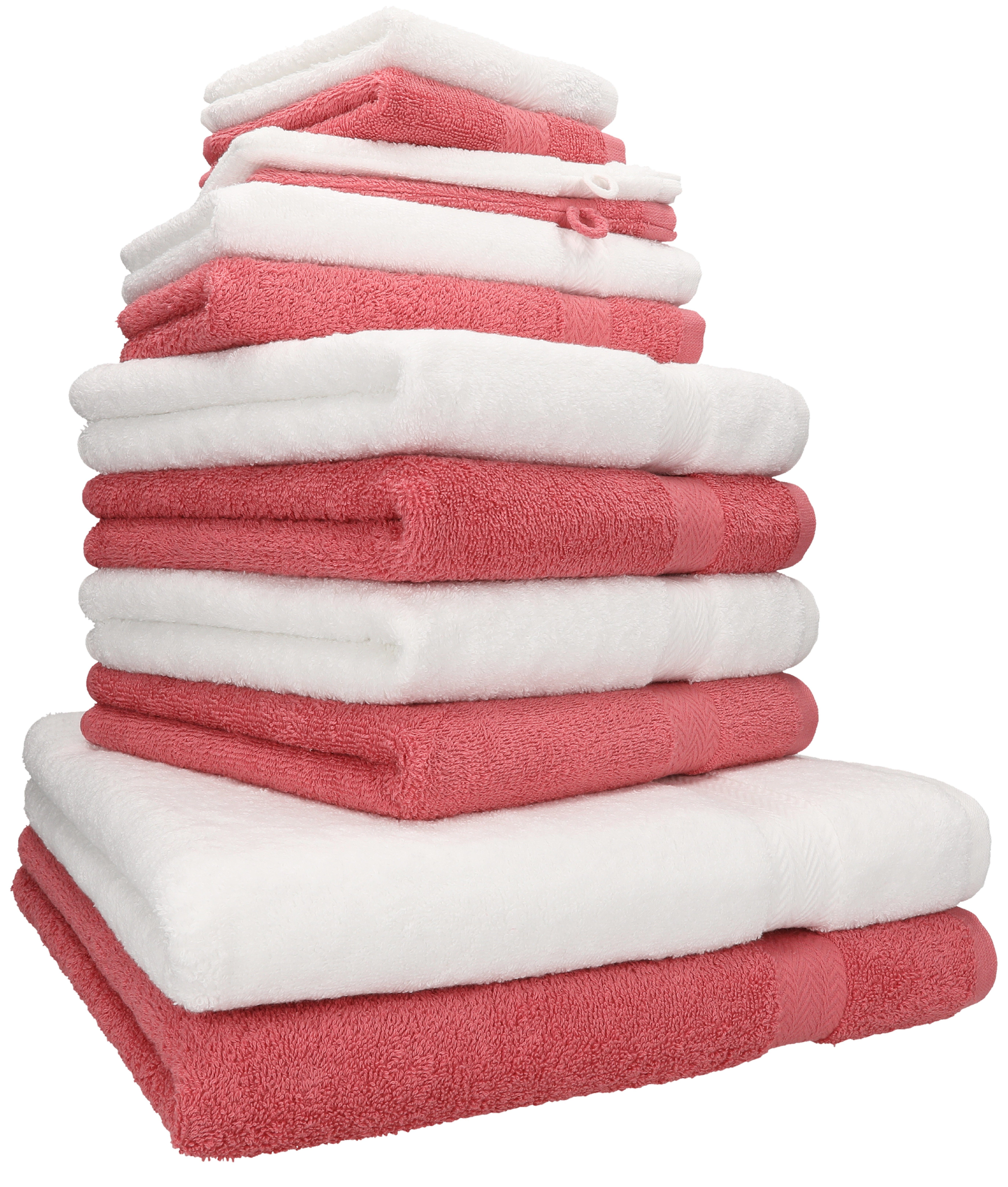 Betz Handtuch Set 12-TLG. Handtuch Set Premium 100% Baumwolle Farbe weiß/Himbeere, 100% Baumwolle, (12-tlg) | Handtuch-Sets