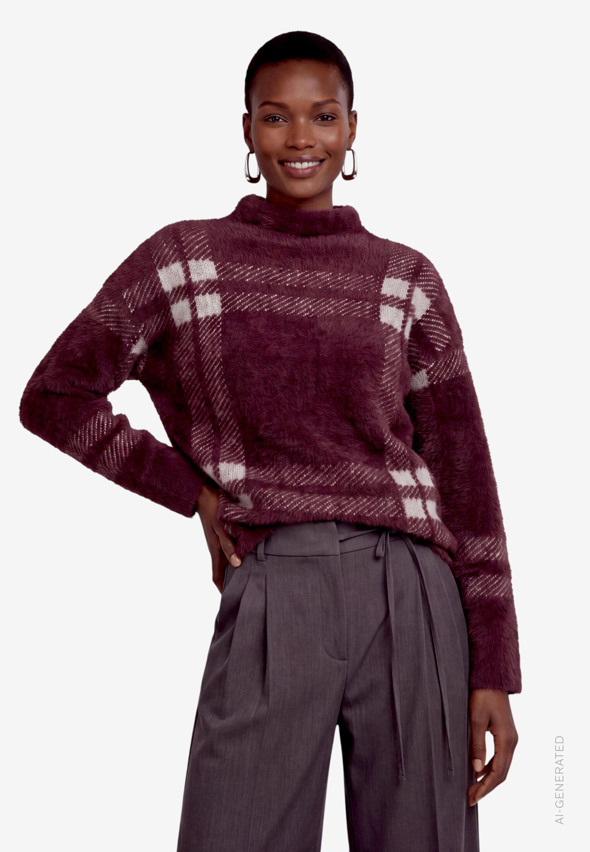 Zero Strickpullover Pullover kariert mit Stehkragen