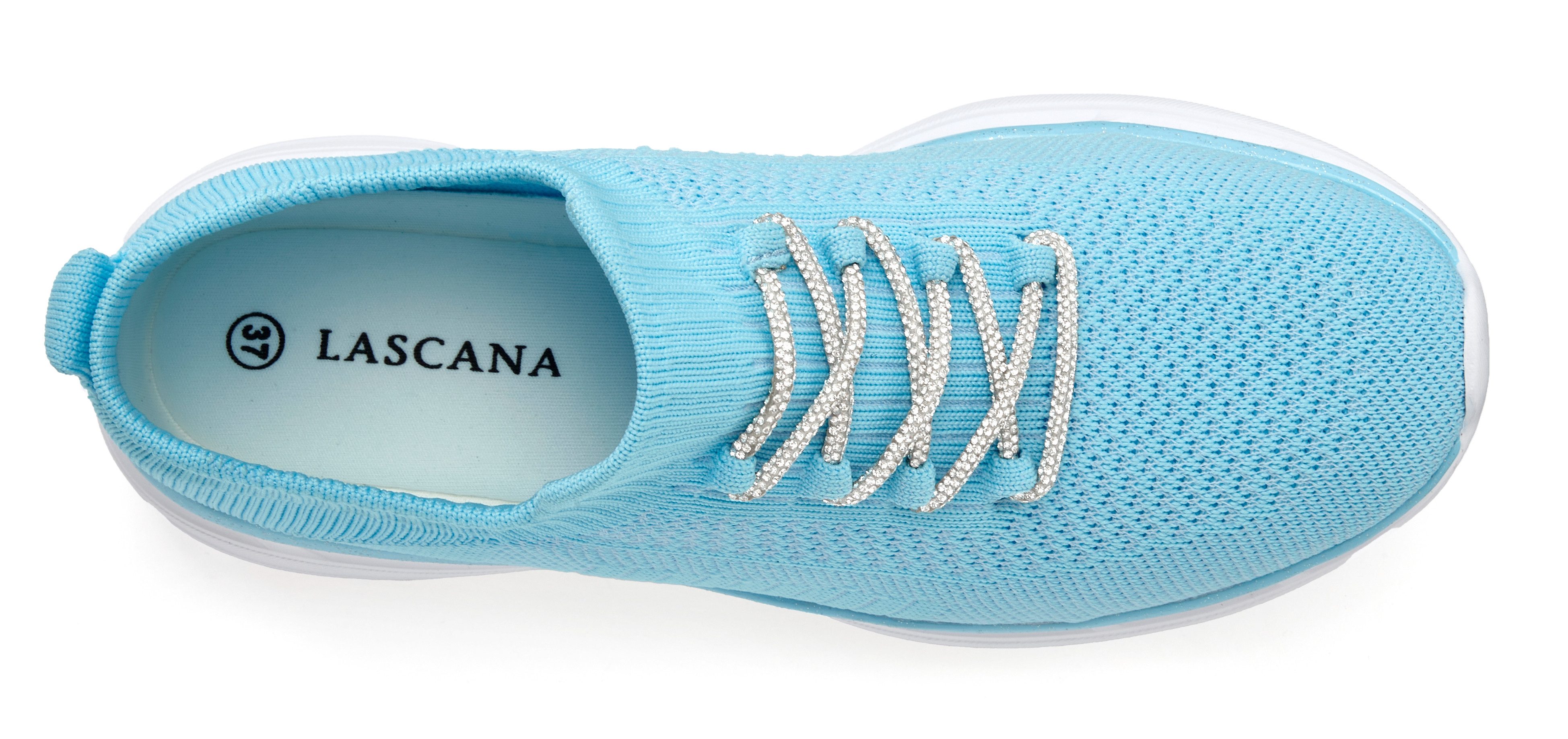 LASCANA Slip-On-Sneaker, Slipper, Freizeitschuh, Sneaker mit modischer Glitzerschnürung VEGAN