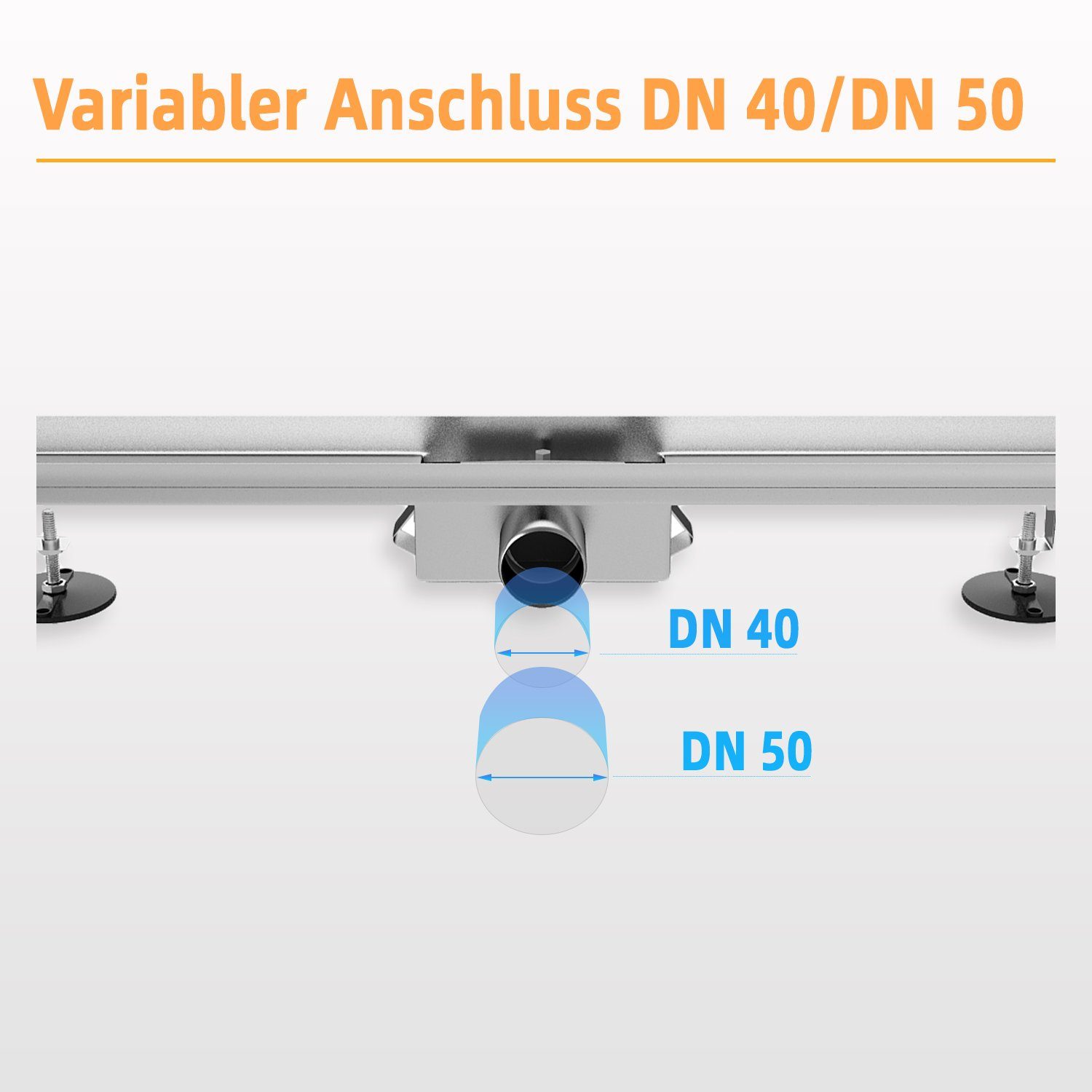 SONNI Duschrinne Edelstahl Duschrinne 2 IN 1 Design befliesbar Bodenablauf 30-150cm, extra flach Komplettset mit Geruchsstop und Haarsieb – Bild 4 von 5