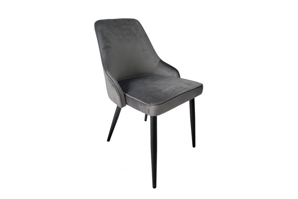 byLIVING Stuhl SHANE (2er-Set, Samtbezug in grau, Metallgestell in  schwarz), Bequeme Rückenschale, Hoher Sitzkomfort durch hochwertiger  Polsterung
