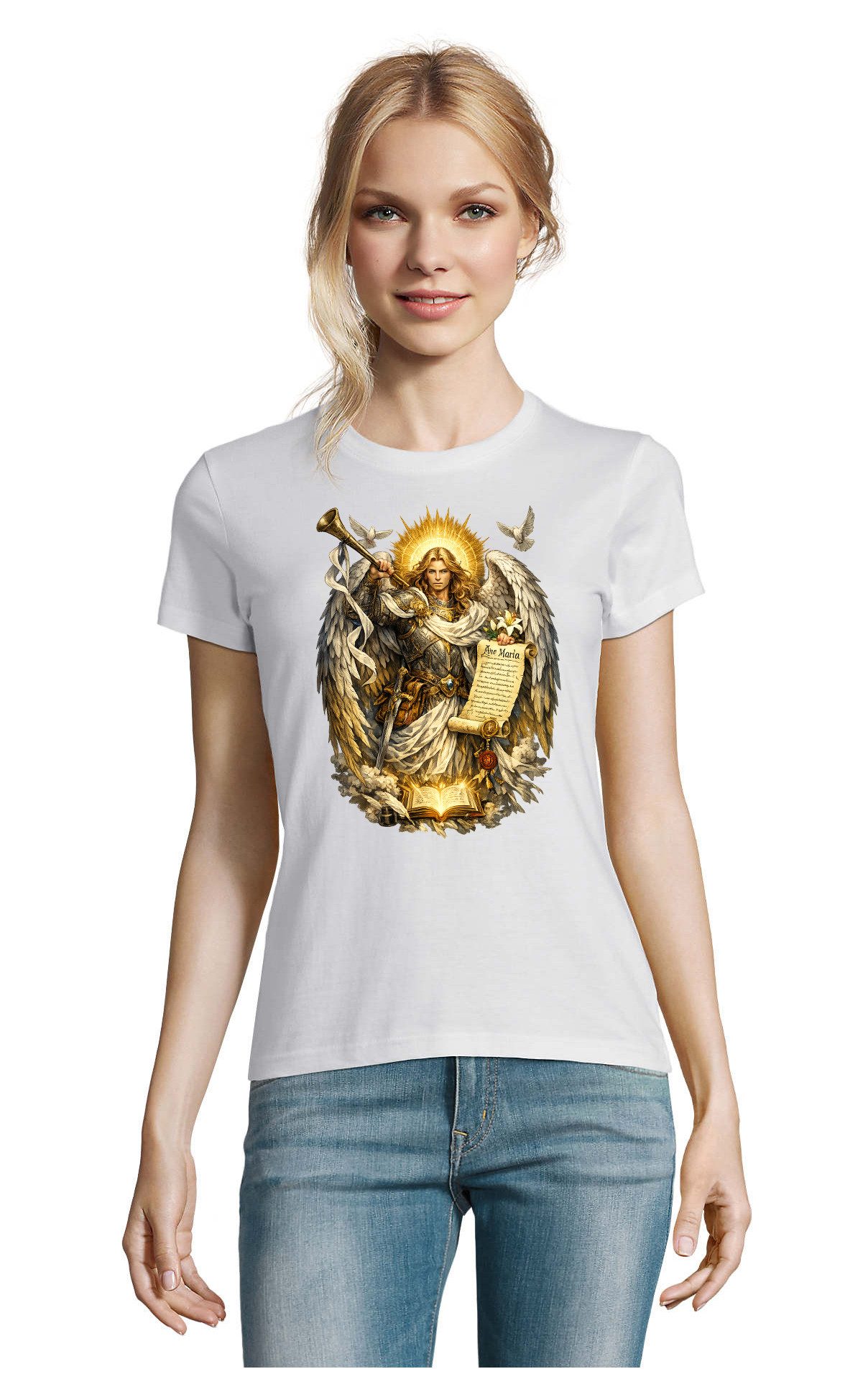 T-Shirt ErzengelGabriel Damen T-Shirt Engelmotiv Print Rundhalslook