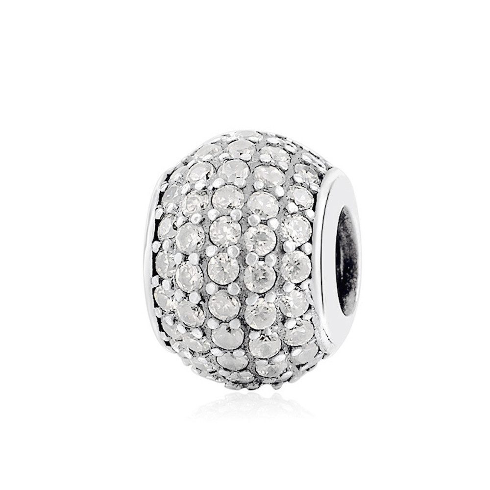 PANDACHARMS Bead Weißer Pavé Ball Charm für Charm Armband, 925er Silber, Zirkonia