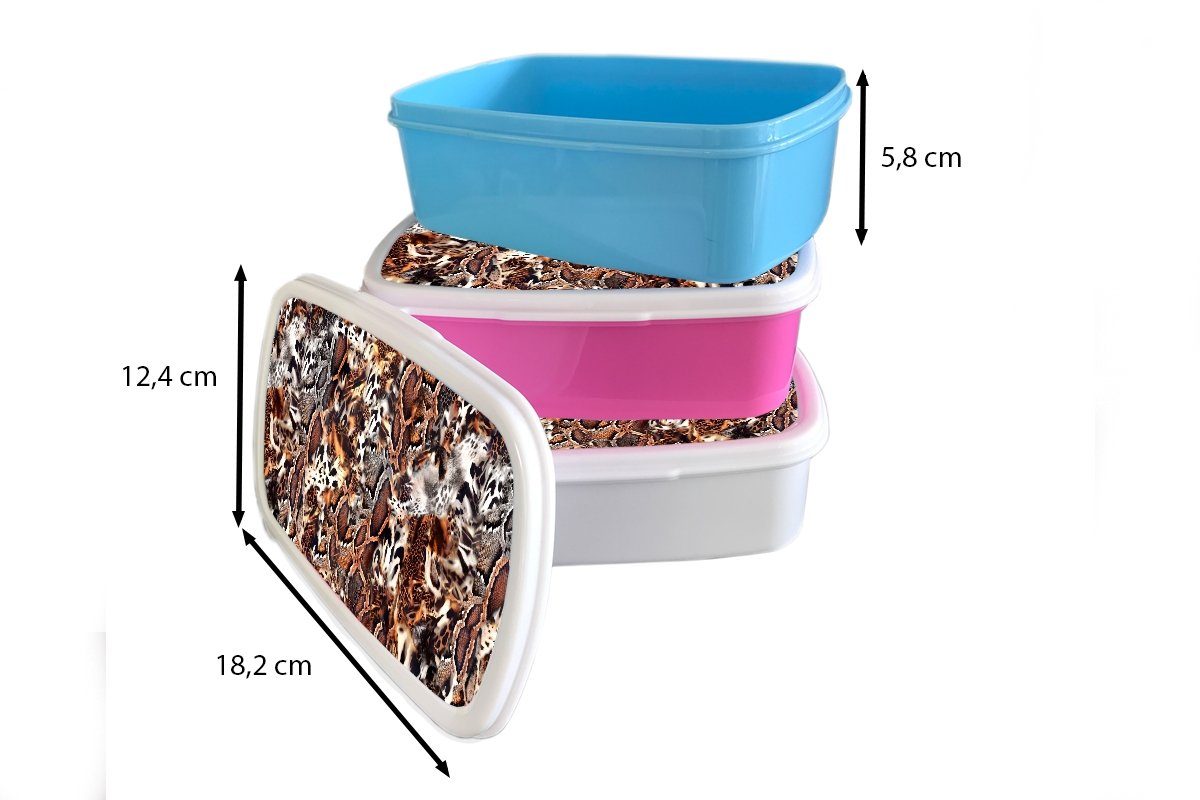MuchoWow Lunchbox Tierdruck Kunststoff - Erwachsene, Tiere, rosa Snackbox, Kunststoff, Mädchen, Brotbox Tiger Brotdose für (2-tlg), - Kinder