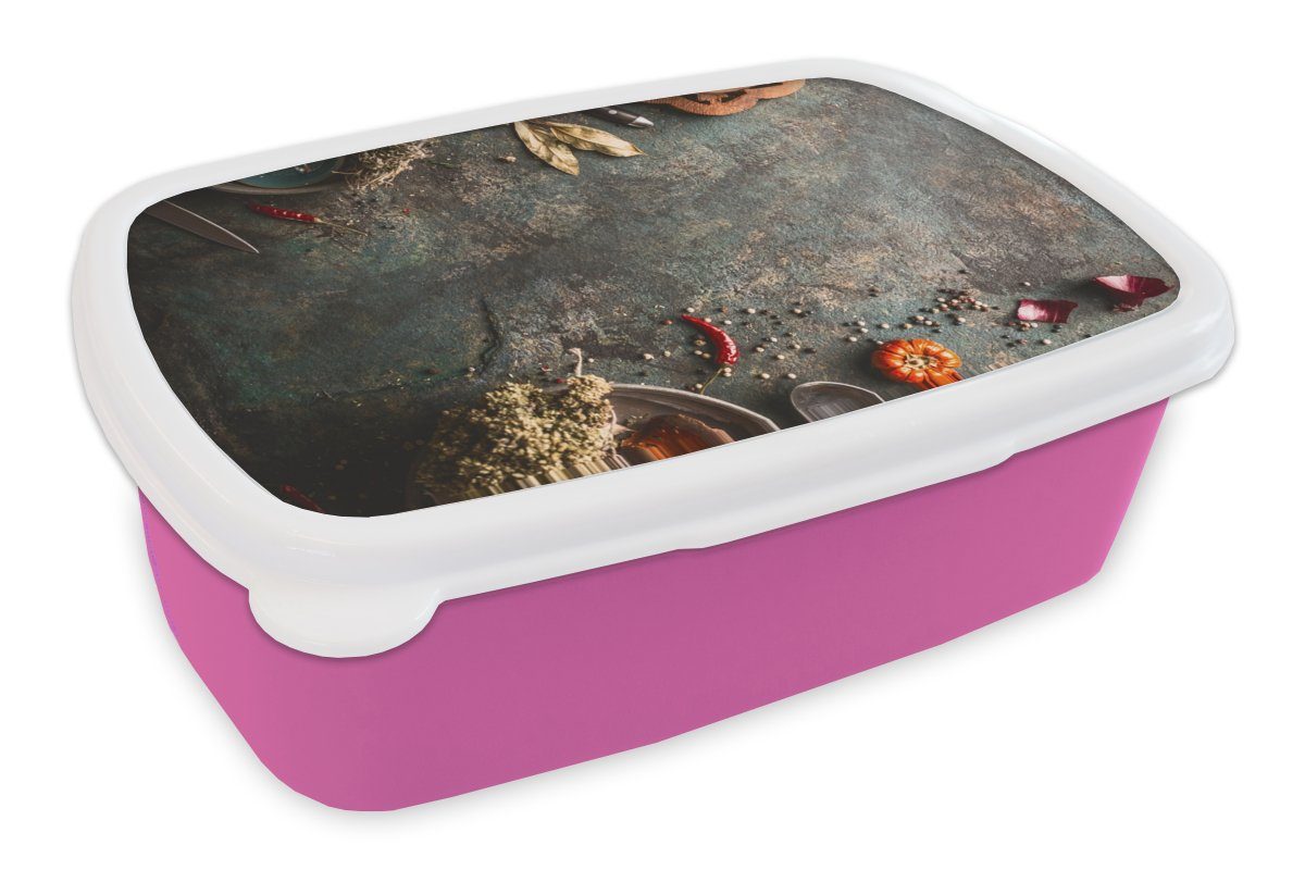 MuchoWow Lunchbox Snackbox, Brotdose - (2-tlg), Marmor Rustikal - - Herbst Mädchen, Kunststoff, Kinder, Gemüse - für Kunststoff Erwachsene, Kürbis rosa Brotbox Kräuter, 
