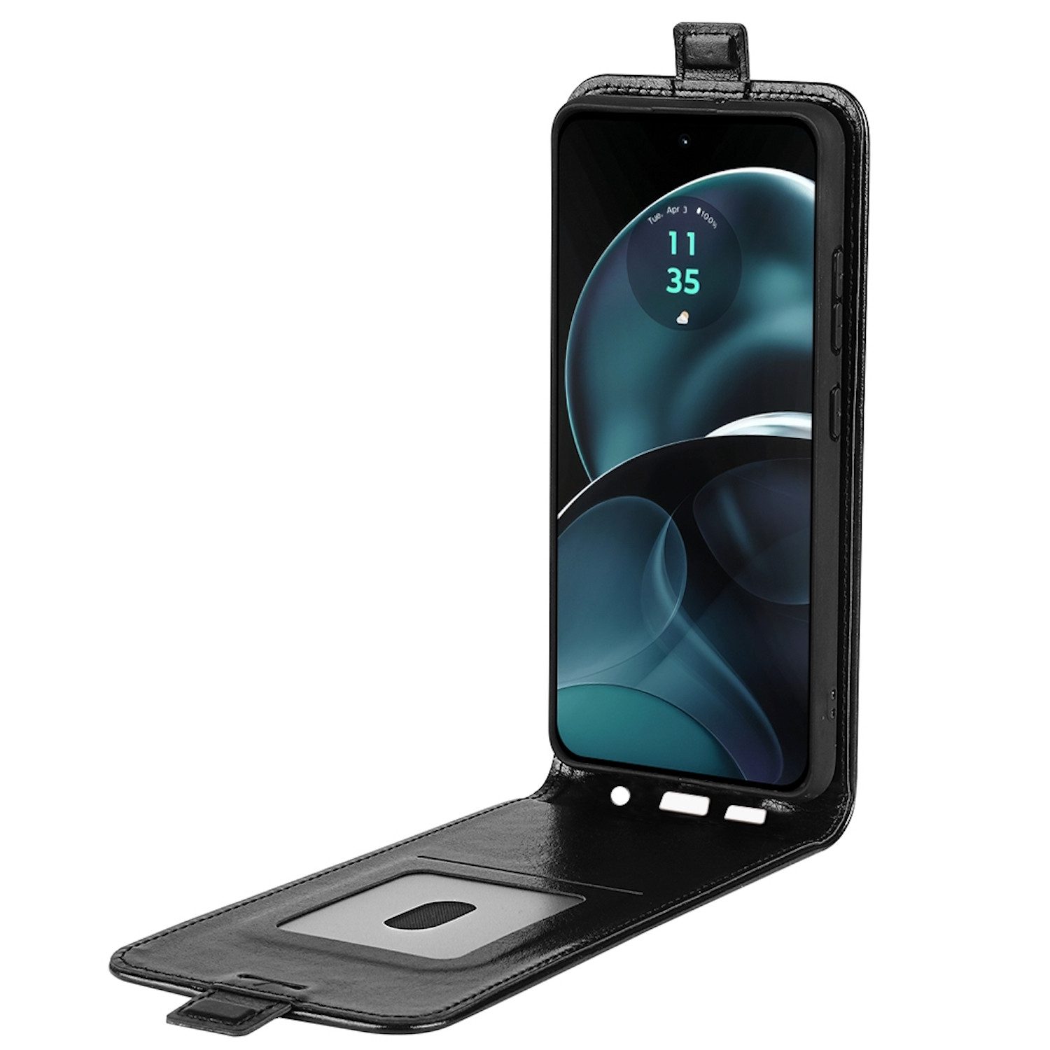 Wigento Handyhülle Für Motorola Moto G14 Fliptasche Schwarz Hülle Cover Tasche Etuis Case